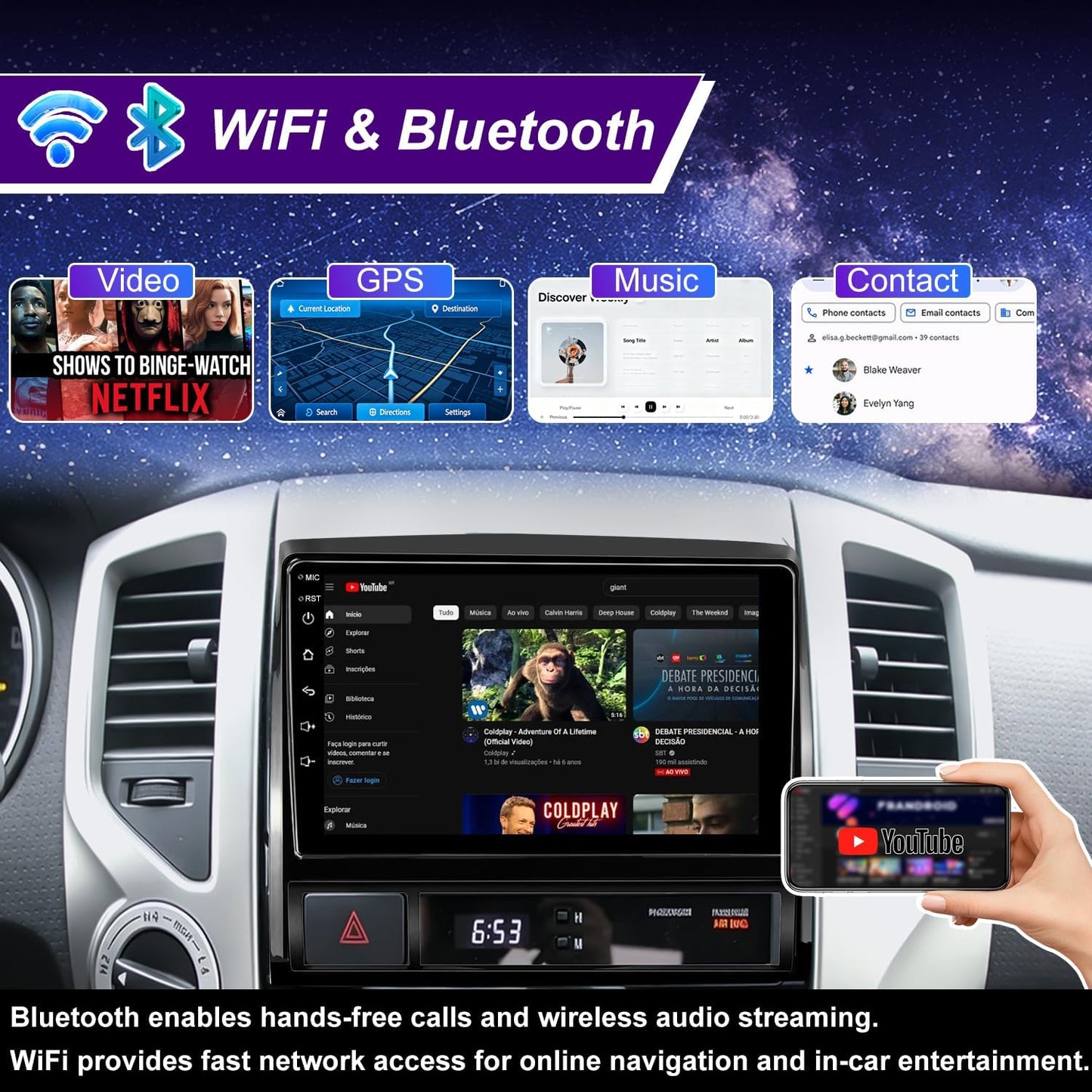 5GWiFi Android 15 Upgrade Car Radio for Toyota Tacoma radio 2005-2015 9inch Touch Screen Car Stereo Replacement Head Unit Apple Wireless Carplay Android Auto GPS Navigation FM Bluetooth DSP SWC Camera