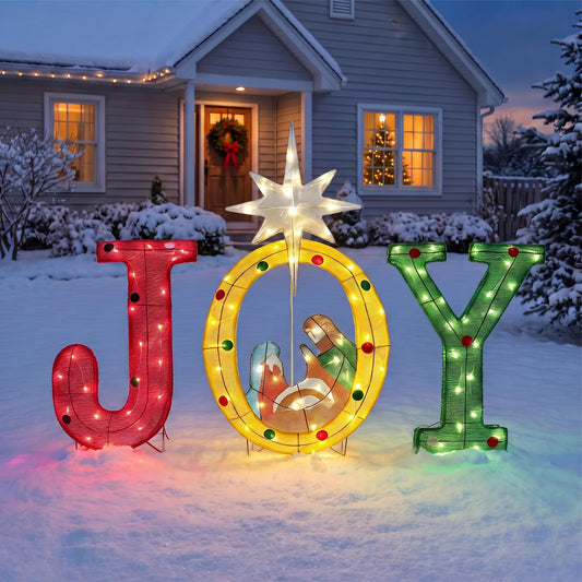 3-Piece Christmas Lighted Joy Outdoor,100 LED Christmas Lighted Yard