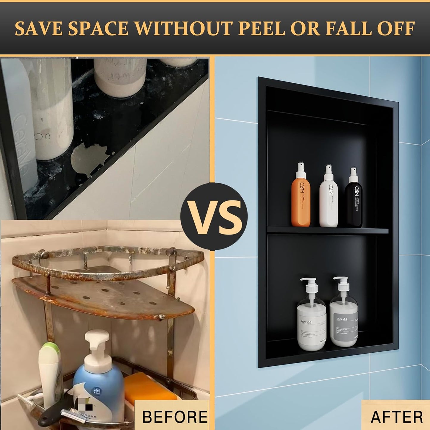 Fiberglass Shower Niche 12X24in No Tile Needed and Needed Tile All can Work Matte Black