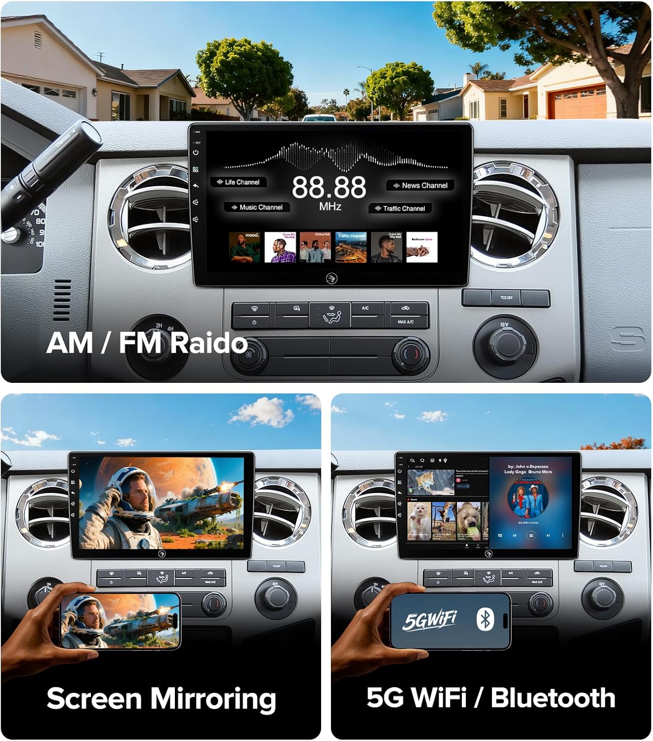 10 Inch for Ford F150 Radio 2004-2008, F250/F350/450/550 2008-2016 Radio Upgrade Wireless CarPlay Android Auto, Plug and Play, 5G Wi-Fi, Bluetooth 5.0 QLED Touch Screen Car Stereo