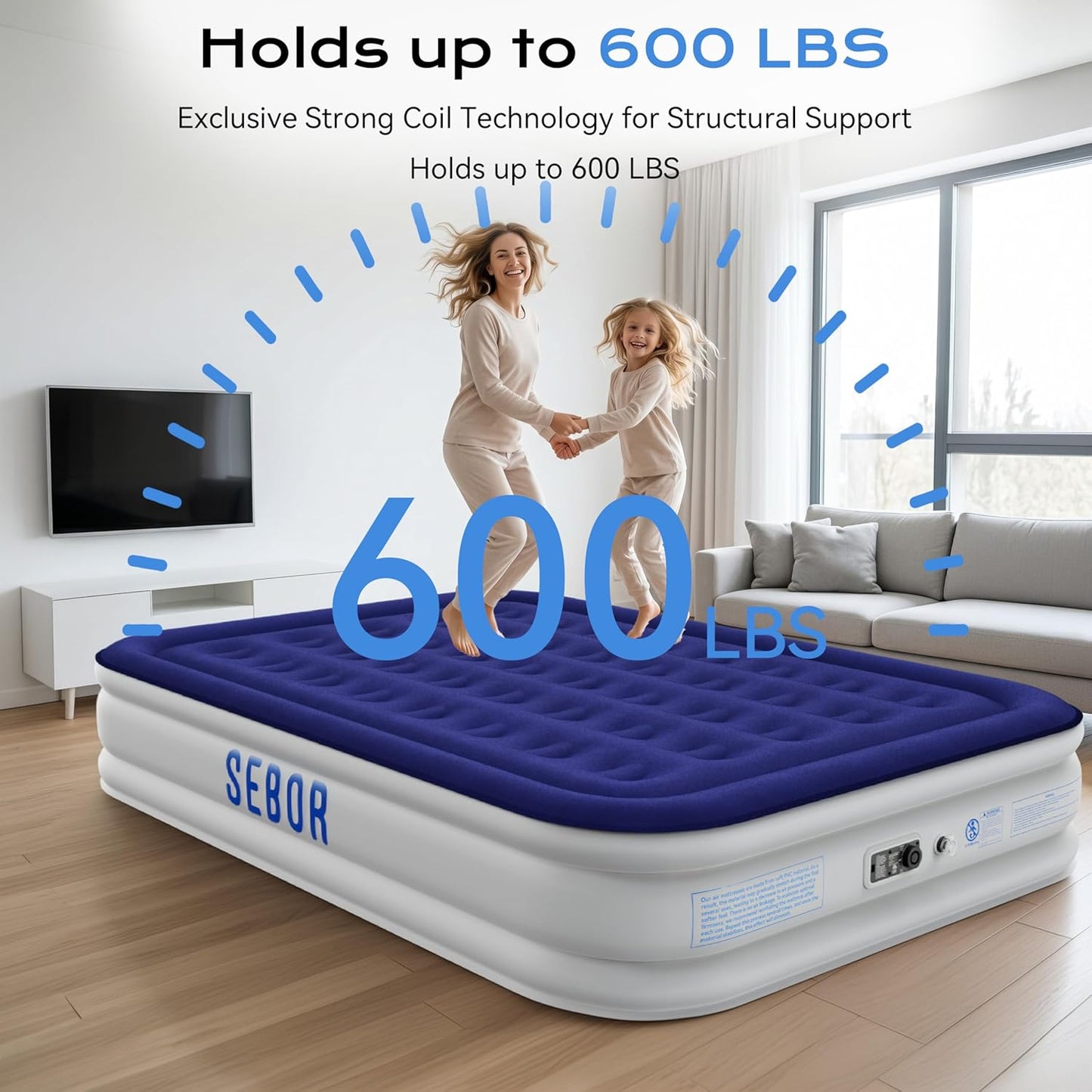 Air Mattress Twin with Built-in Pump 13", Comfortable Self-Inflating Blow up Mattress, Blue