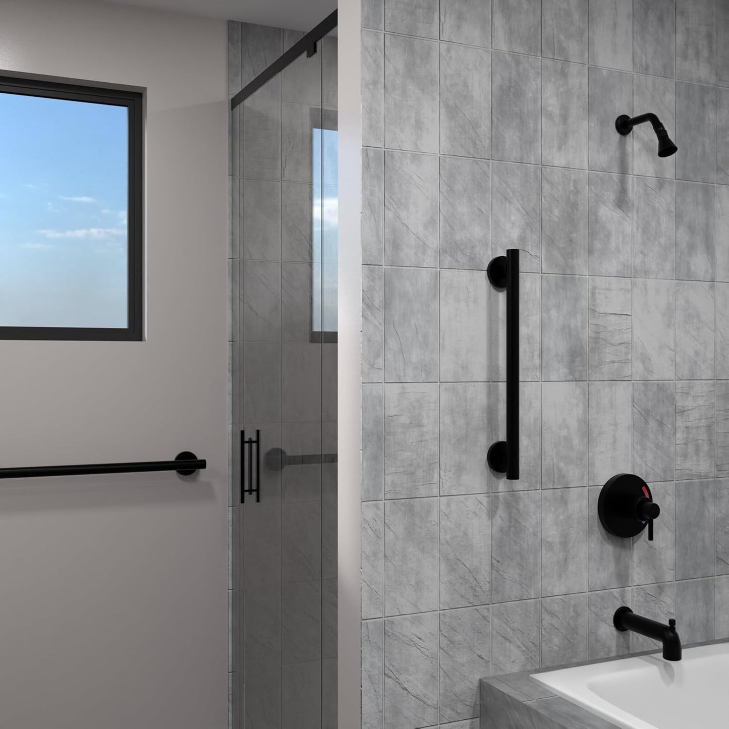 HEALTHCRAFT 24" Horizon Grab Bar, ADA Compliant Bathroom Safety Bar, Stainless Steel Shower Handle, 500 lb Support, Modern Bathroom Rail for Shower, Tub & Toilet Wall (1, Matte Black, 24 Inch) Matte Black 24 Inch 1