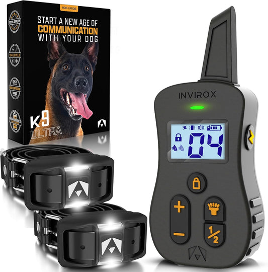 INVIROX Dog Shock Collar [Ultra K9] X2, 124 Training Levels, 4 Powerful Modes with Night-Light and  Mile Range 100% Safe Dog Training Collar for