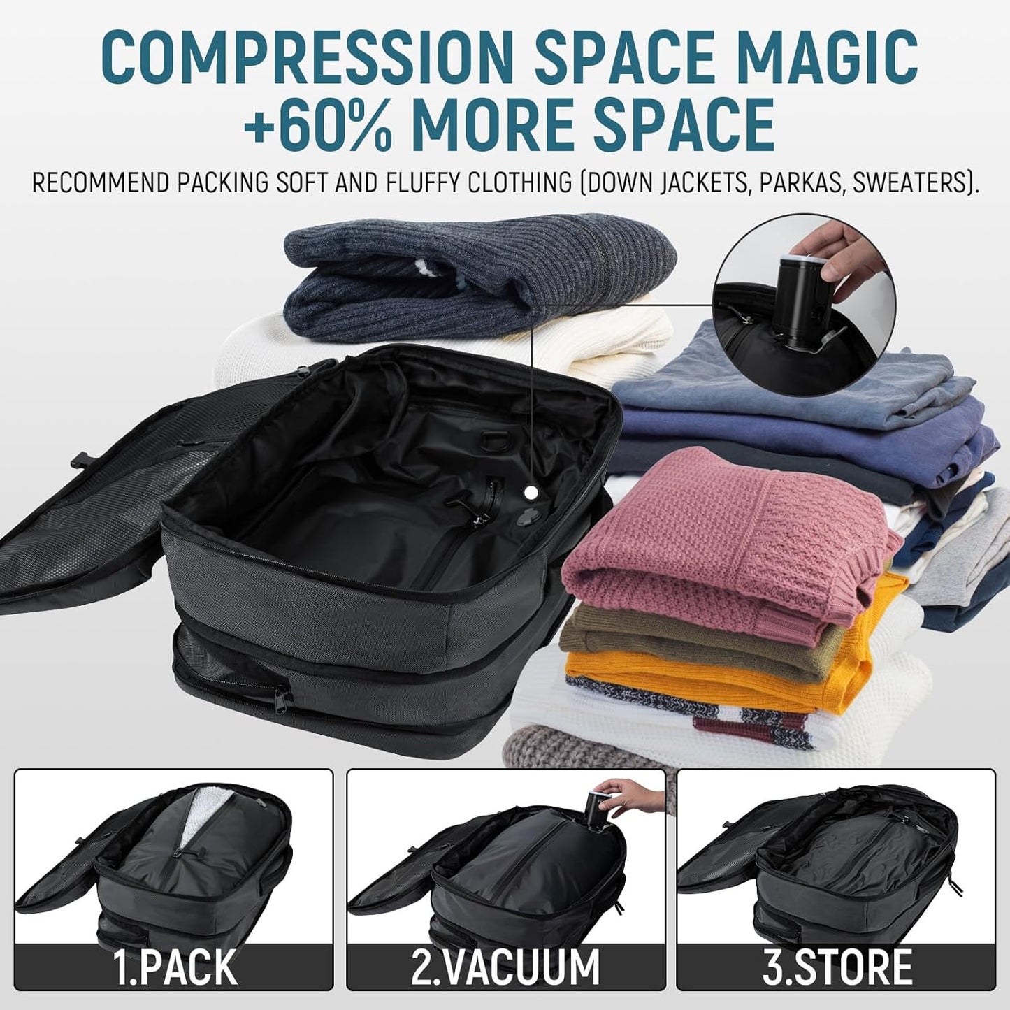 Travel Backpack with Vacuum Compression, Dark Gray