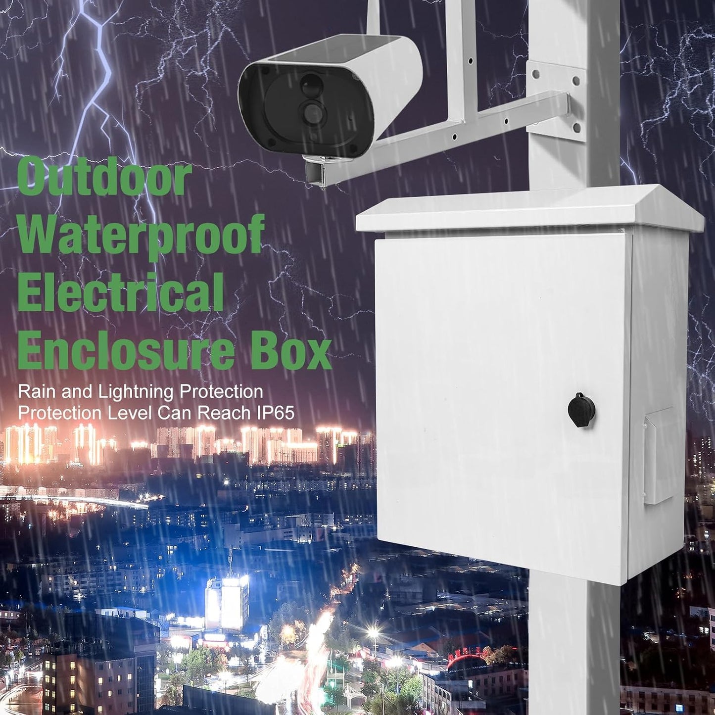 Outdoor Electrical Box with Thermostat and Cooling Fan 20'' x 16'' x 8'' Ventilation Design Electrical Enclosure Box IP65 Waterproof Electrical Cabinet Street with Wall Hanging and Pole Mounting Parts