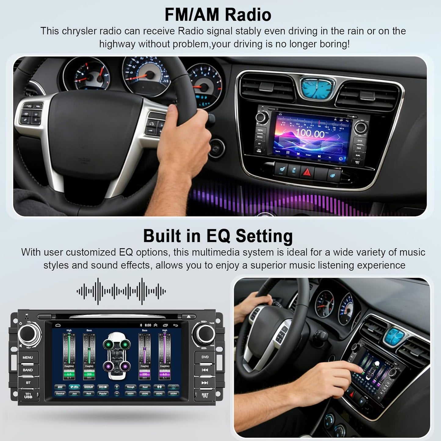 Car Radio Stereo with CD/DVD Player for Chrysler 200 200C (2011 2012 2013 2014),7 Inch QLED Touchscreen Head Unit with CarPlay & Android Auto,Bluetooth & GPS Navigation,Backup Camera& FM/AM Radio For Chrysler 200&200C 2011-2014