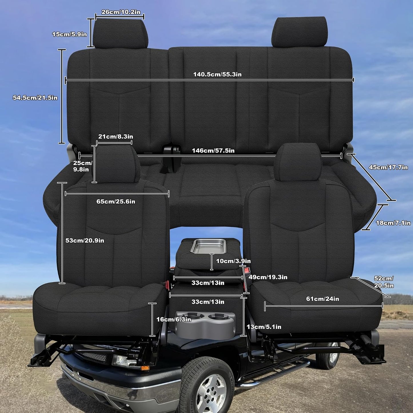 Seat Covers for Chevy Silverado & GMC Sierra 1500 1999 2000 2001 2002 2003 2004 2005 2006 Fabric Products Protector Interior Accessories，Waterproof & Machine Washable-Black (Full)