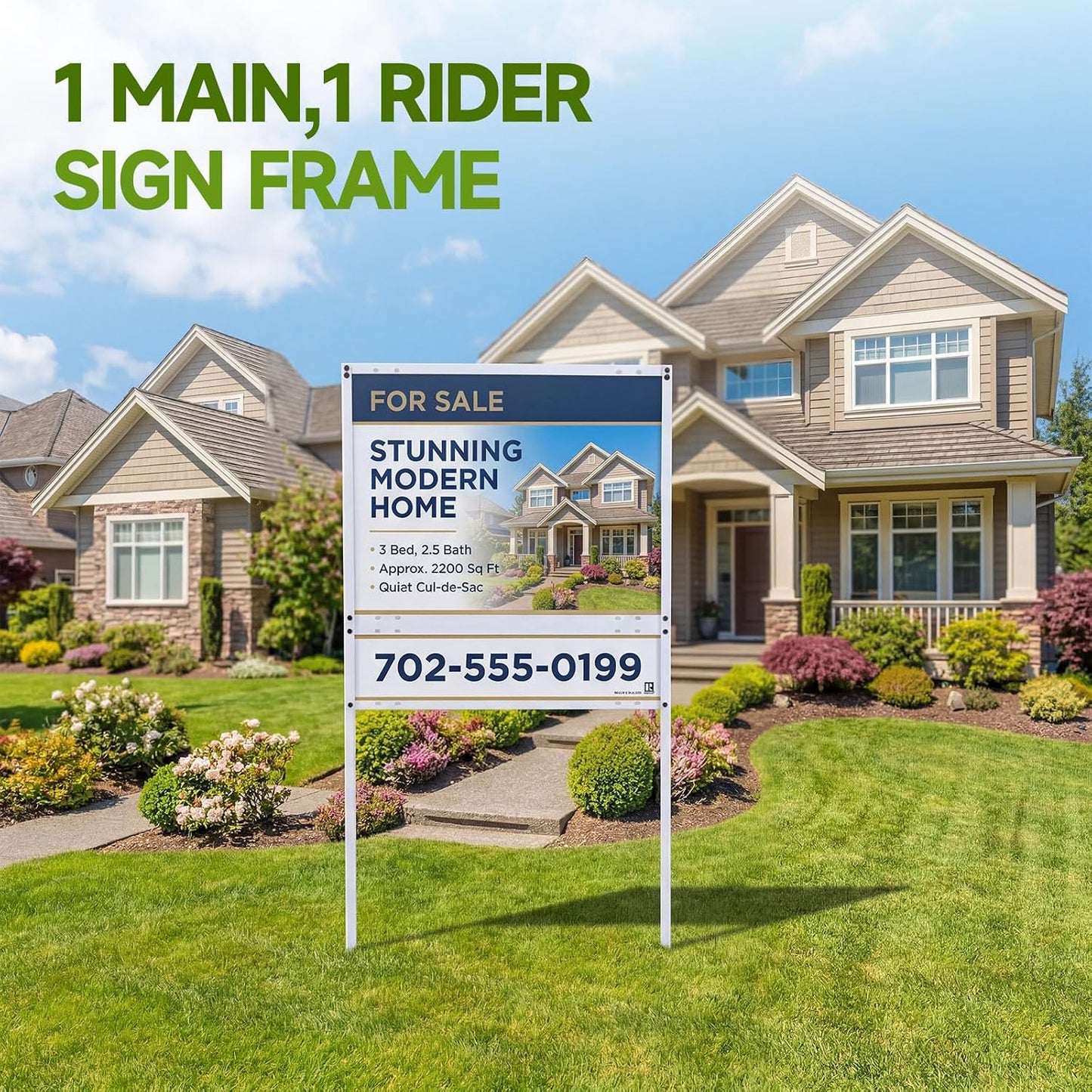 Shimeyao 4 Pcs 24"x18" Real Estate Sign Metal H frame with Rider Slide-in Real Estate Sign Holder H Frame Yard Steel Stakes, White