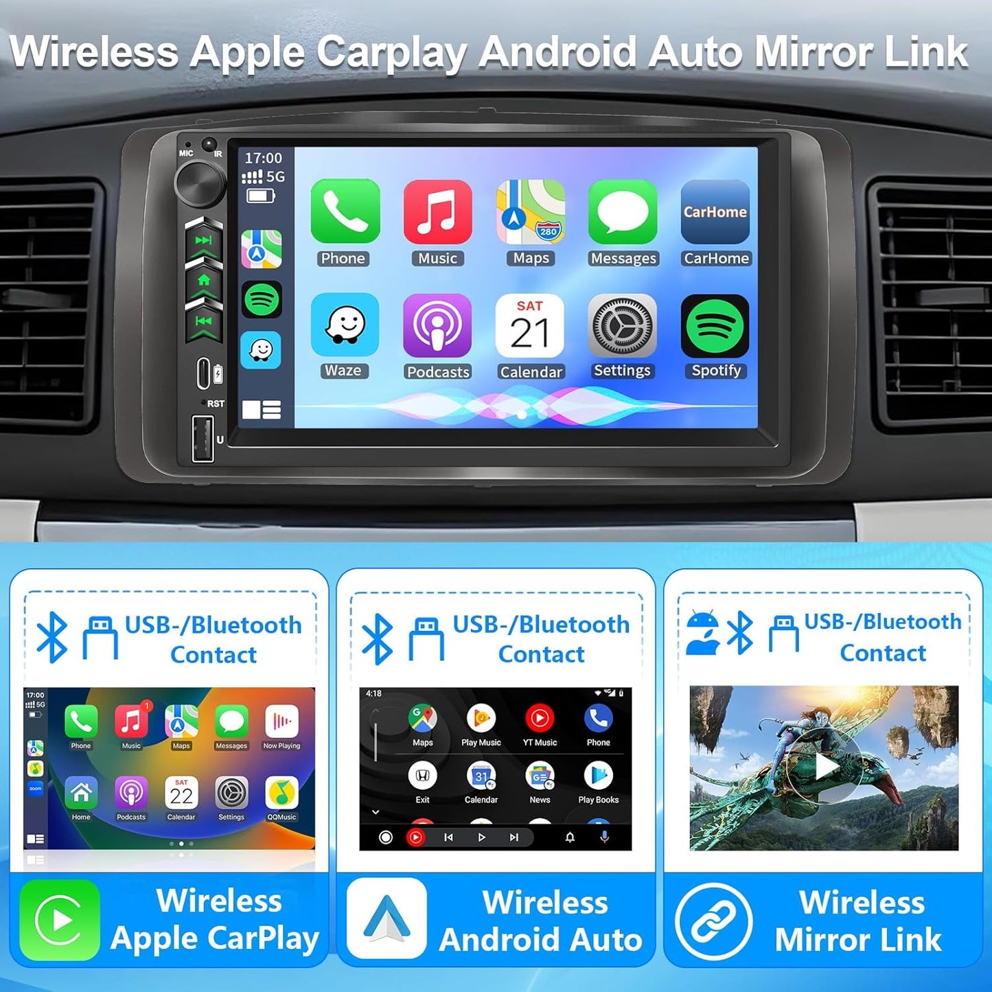 Plug&Play Car Stereo for Toyota Corolla 2003 2004 2005 2006 2007 2008, 7 Inch IPS Touch Screen with Wireless Carplay/Android Auto/MirrorLink,SWC/Backup Camera,DSP,AM/FM Radio