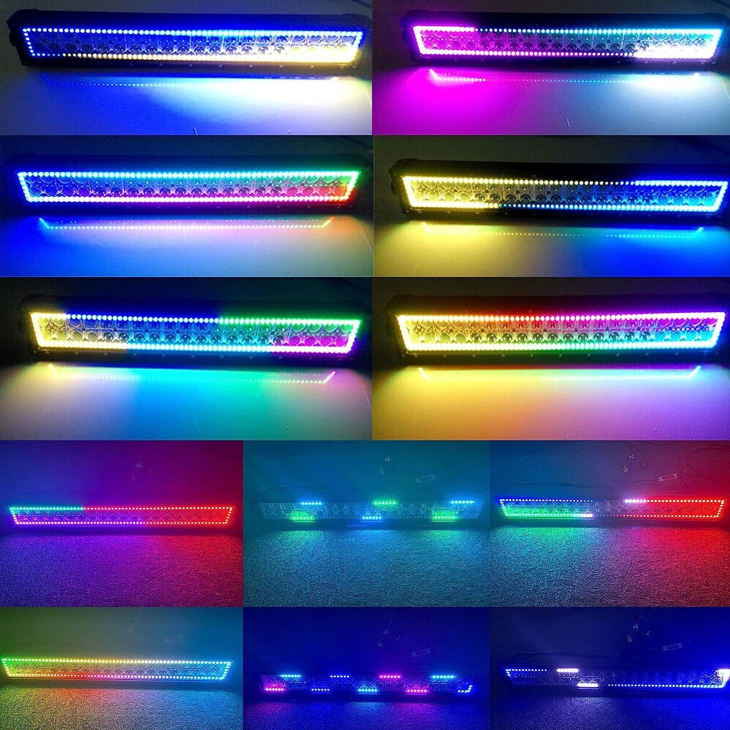 Ciascy RGBW Curved LED Light Bar 52Inch 300W Flood Spot Combo Beam 2PCS 4 Inch 18W Flood RGB LED Pods with 16 Solid Colors Chasing RGB Halo Ring