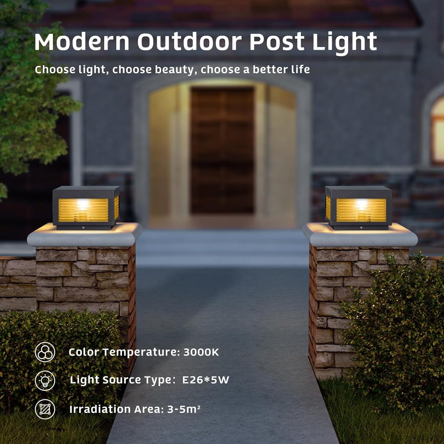 Outdoor Post Light, Hard Wired Lamp, 9.84' Modern Column Lights, Deck Garden Fence Patio