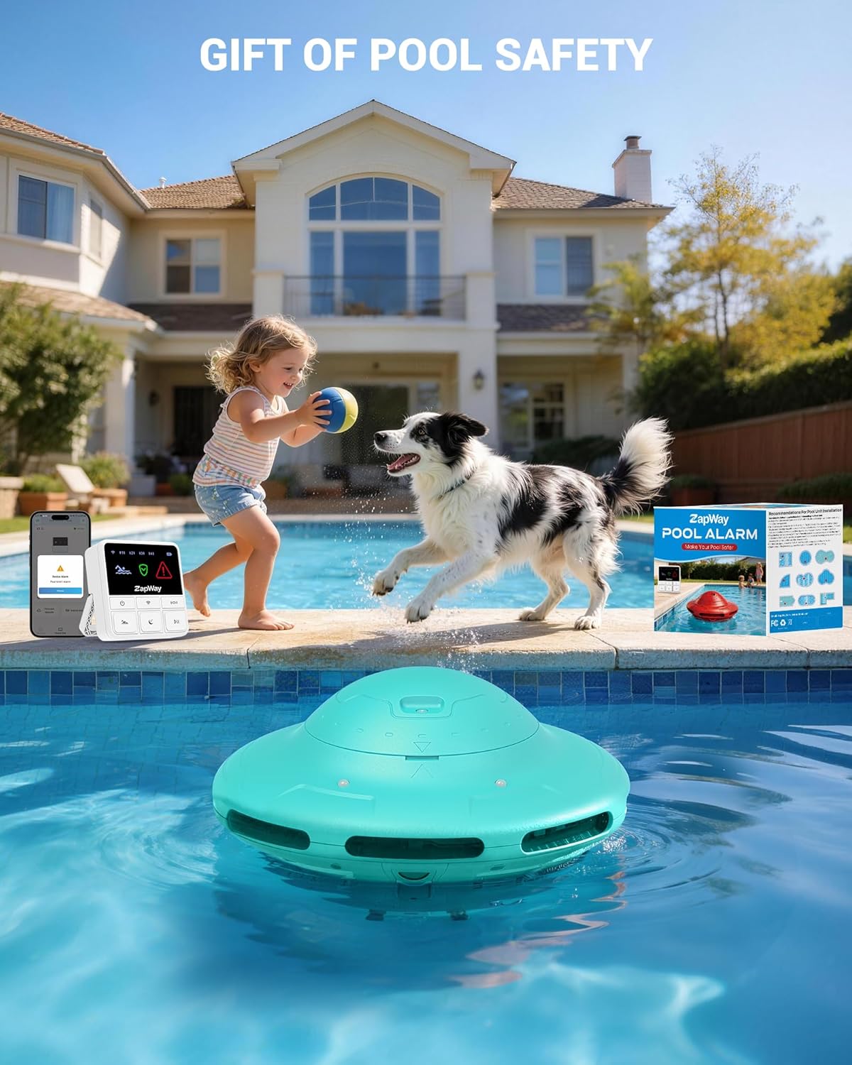Pool Alarm with Home Receiver - 110dB Loud Floating Safety Pool Alarms with App Remote Control for Inground & Above Ground Pools, Extra Water Safety for Kids, Pets and Pool Owners, Green