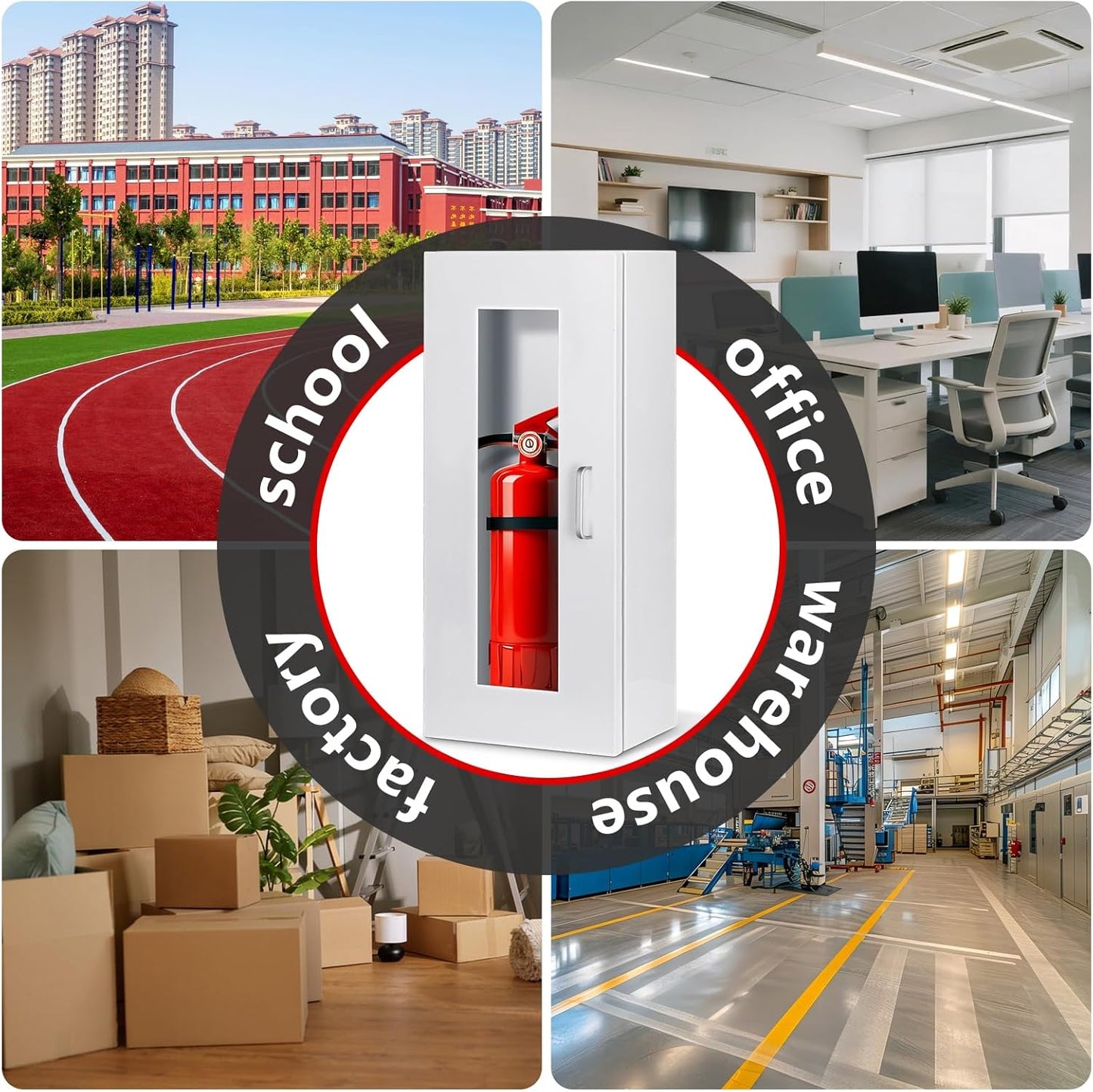 Fire Extinguisher Cabinet Wall with Magnetic Door & Handle for 5-12 pounds Extinguisher, 23.6" H x 10.2" W x 6.7"D White Steel Fire Extinguisher Mount for Indoor Outdoor with Full Clear Acrylic Door