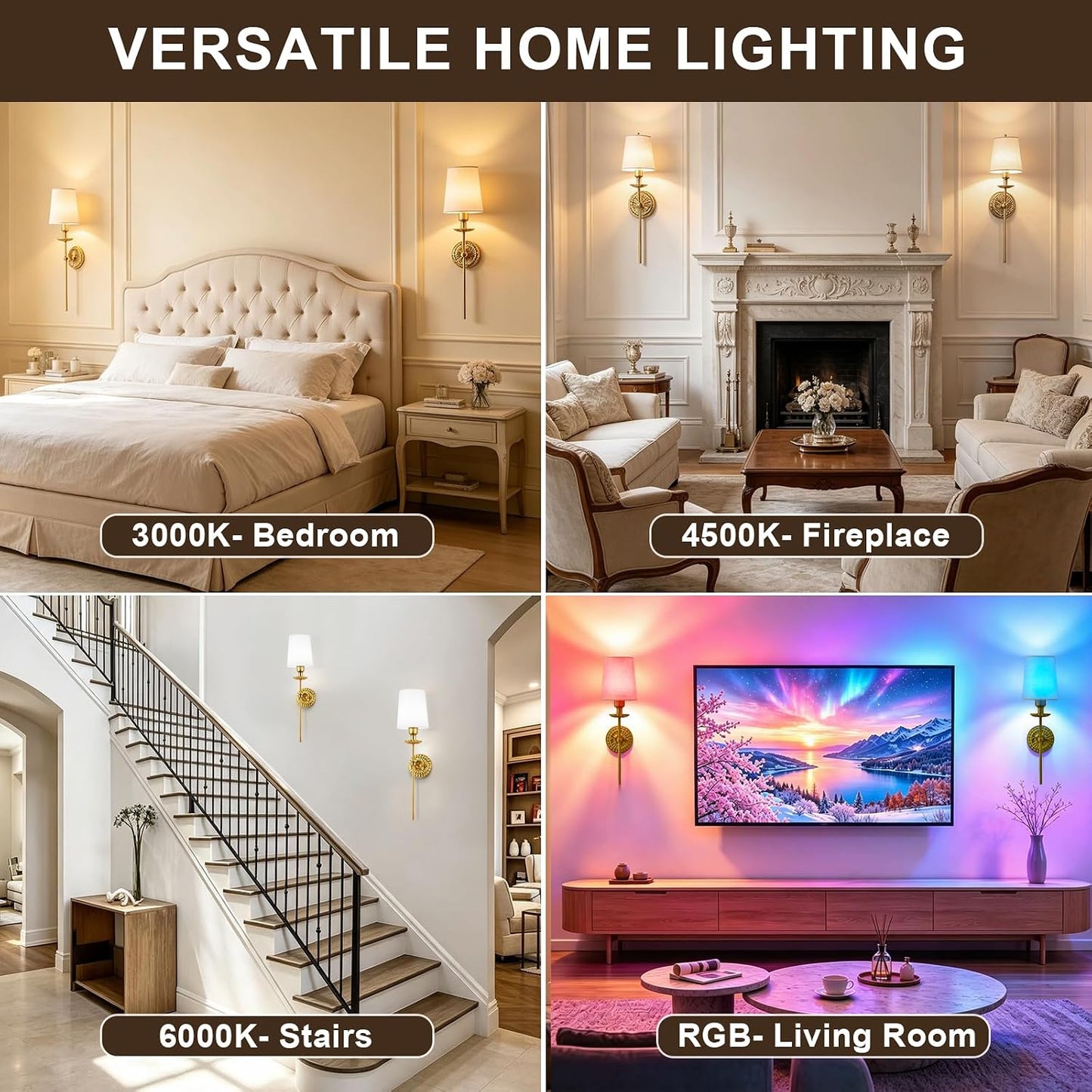 Battery Operated Wall Sconce Set of 2, Gold Wireless Wall Light 23.6 in