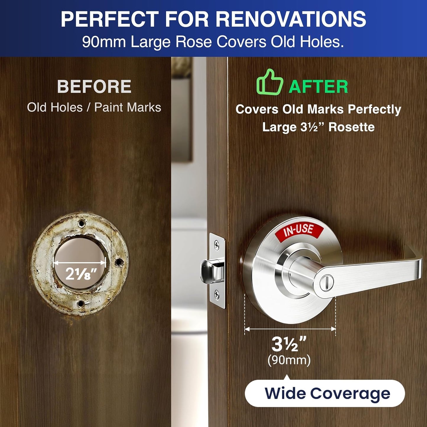 2Kits Large Commercial Door Handle for Restroom, Vacant Occupied Bathroom Lock, Privacy Occupied Door Handle for Public & Industrial Buildings|Office|Gym|Bars （Large 90mm）
