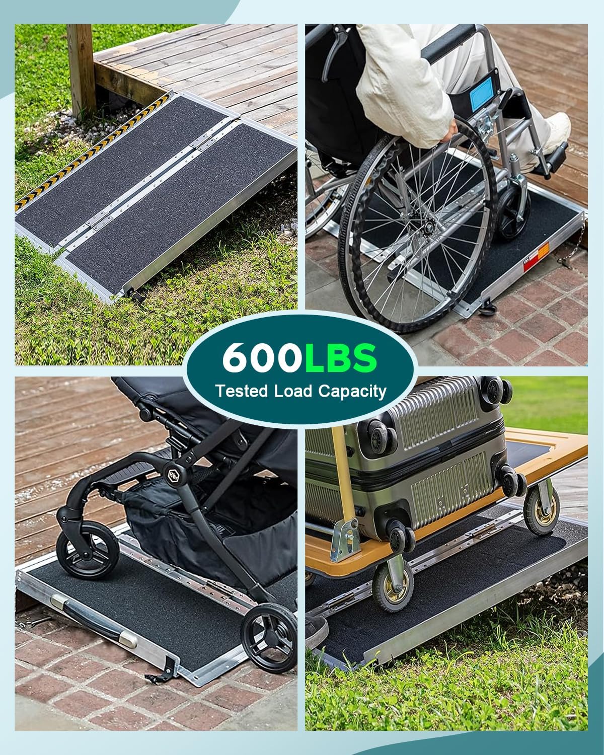 SCITOO Multifold Wheelchair Ramp 10ft Non Skid Threshold Ramp Aluminum Foldable Mobility Scooter Ramp Folding Handicap Ra