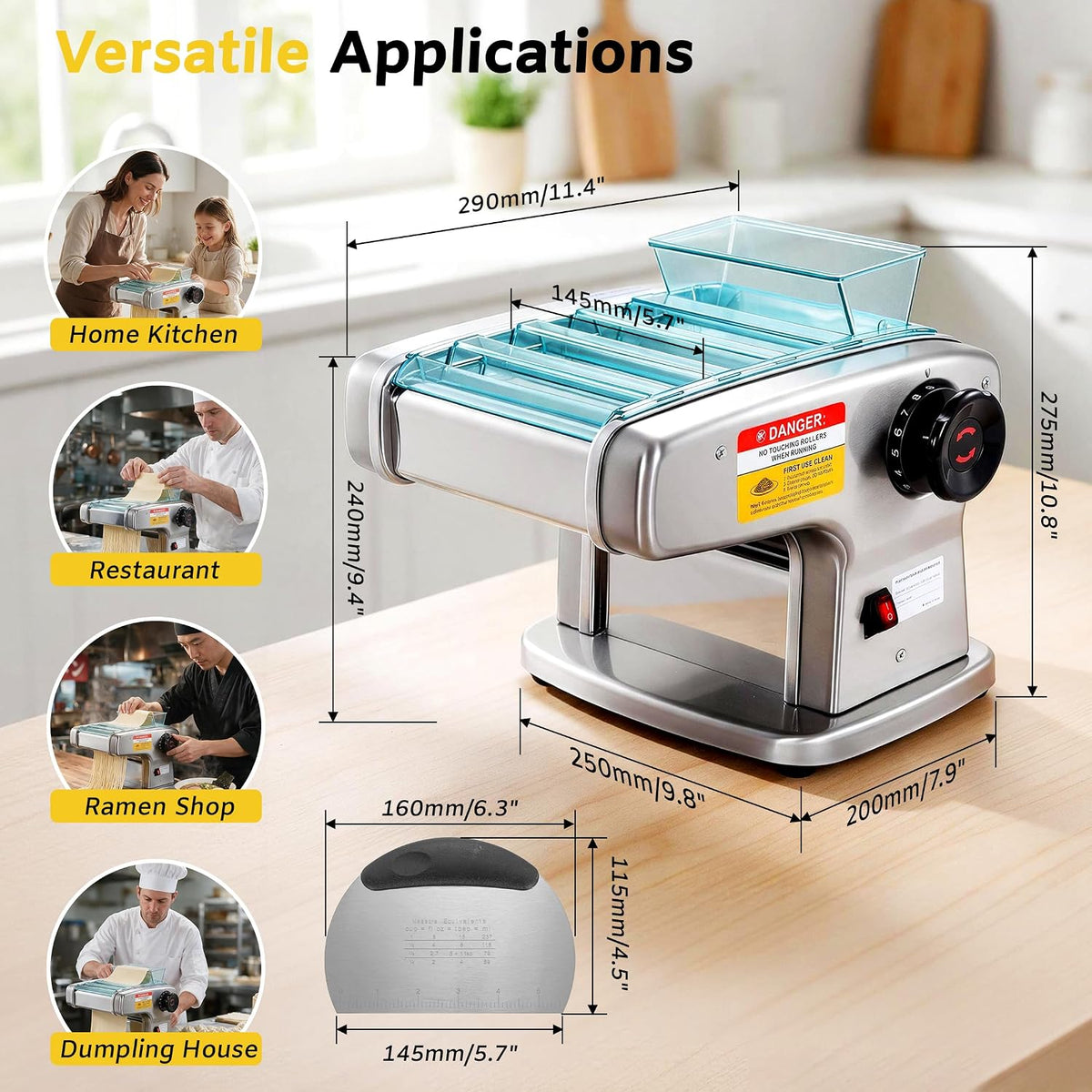 Dyna-Living Electric Pasta Maker Machine Dough Sheeter, 4 Types of Noodle