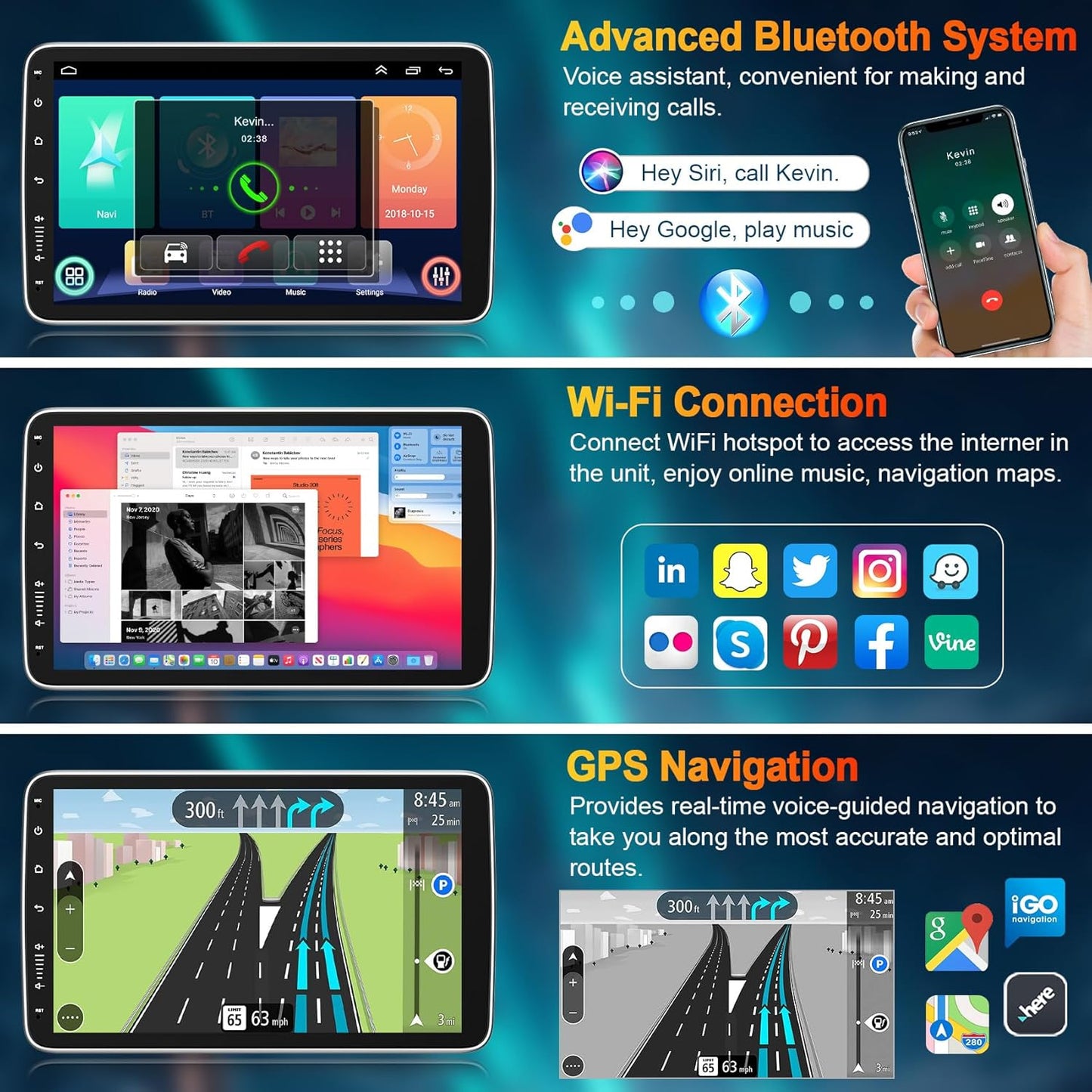 4+64GB Android 15 Double Din Car Stereo, Wired & Wireless Carplay & Android Auto Radio with 10.1 Inch IPS Rotatable Screen, Built-in DSP, Bluetooth 5.2, SWC, GPS Navigation, Backup Camera