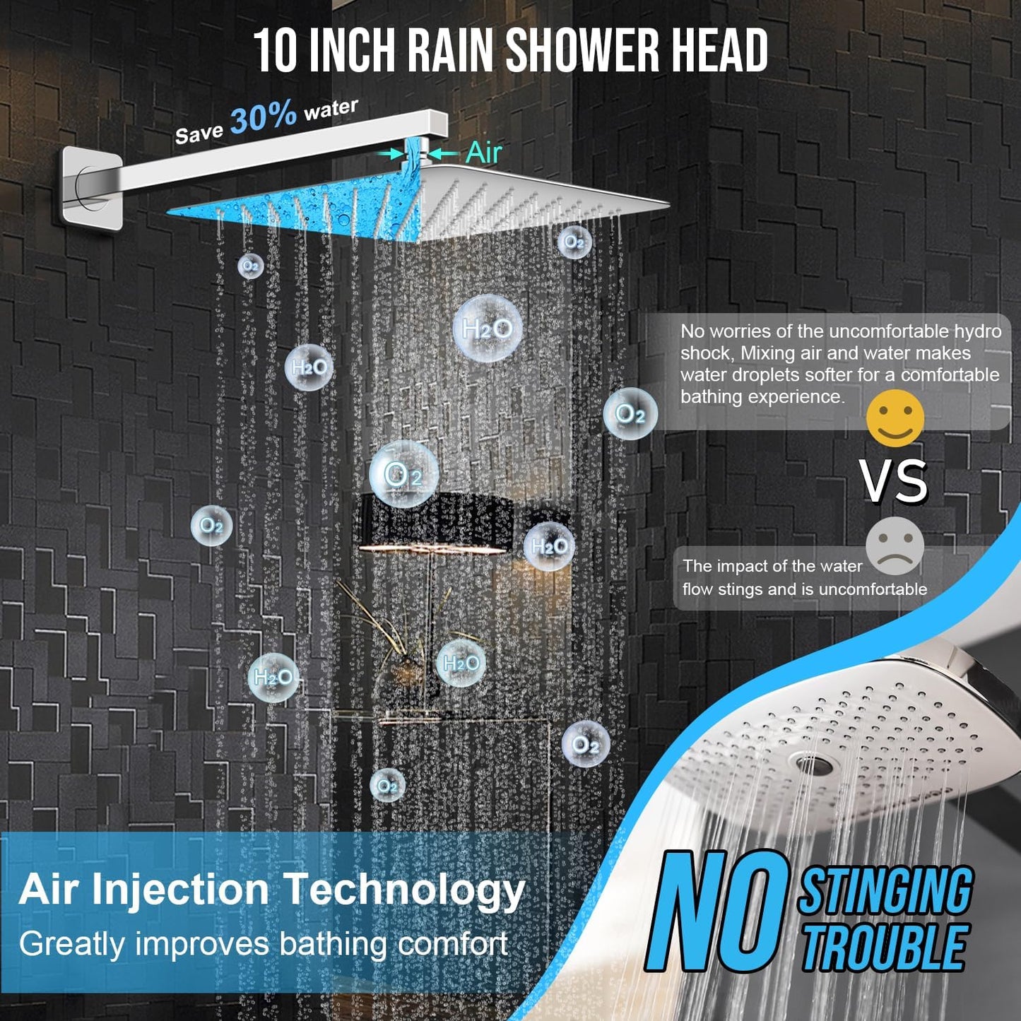 Baetuy 10 Inch Shower Faucet Set, Rainfall Shower System with High Pressure Handheld Shower Head and Square Fixed Shower Head,Spray Wall Mounted