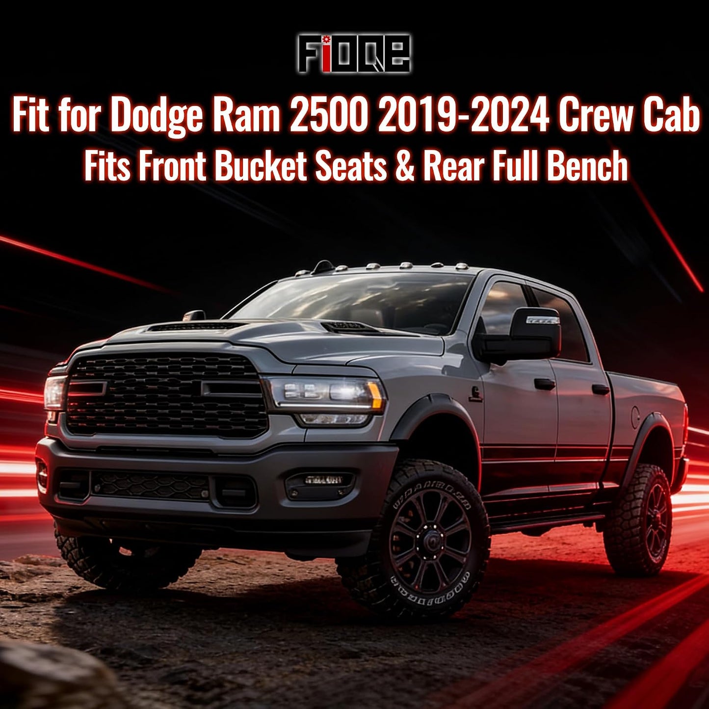 Front&Rear Heavy-Duty High-Density Composite Fabric Seat Covers for Dodge Ram 2500 2019-2024,Fits Front Bucket Seats & Rear Full Bench，Waterproof & Foam Padded-Black Black for Dodge Ram 2500 2019-2024 Front&Rear