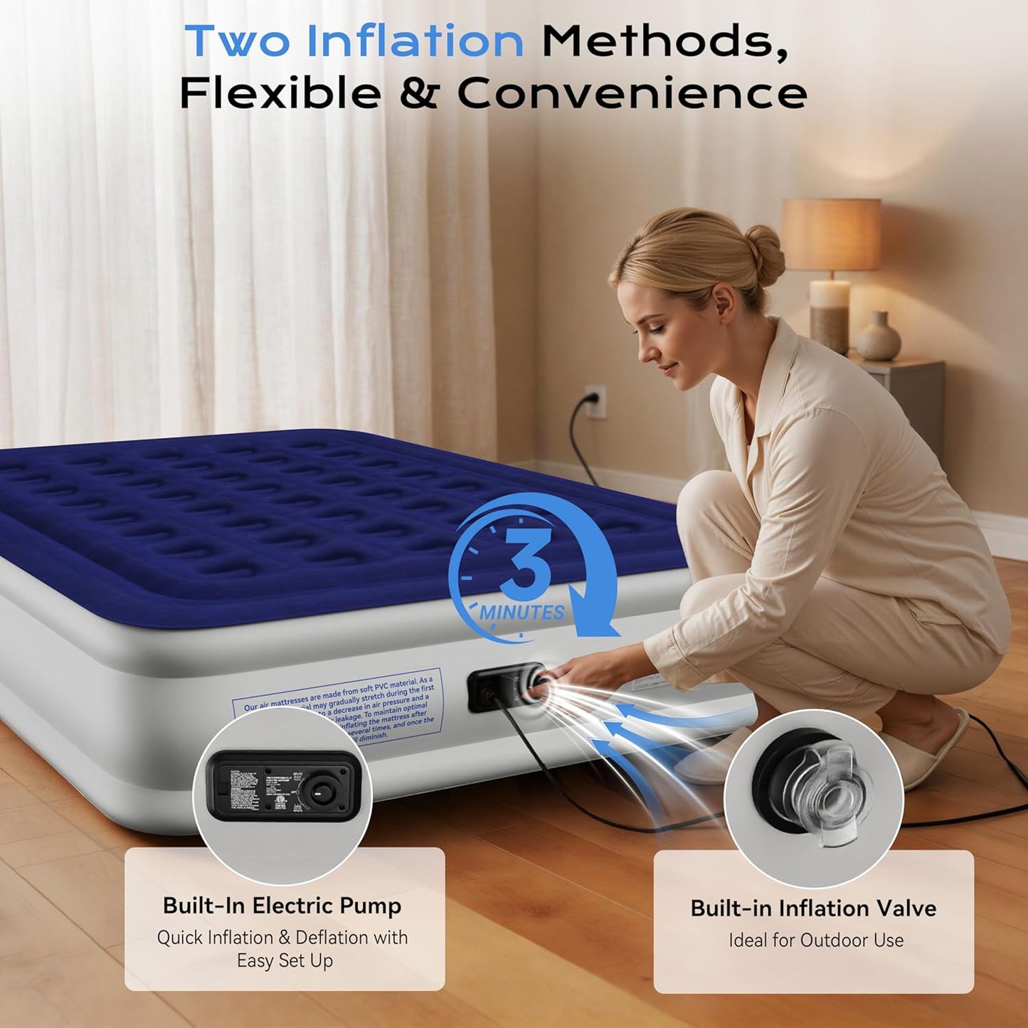 Air Mattress Twin with Built-in Pump 13", Comfortable Self-Inflating Blow up Mattress, Blue