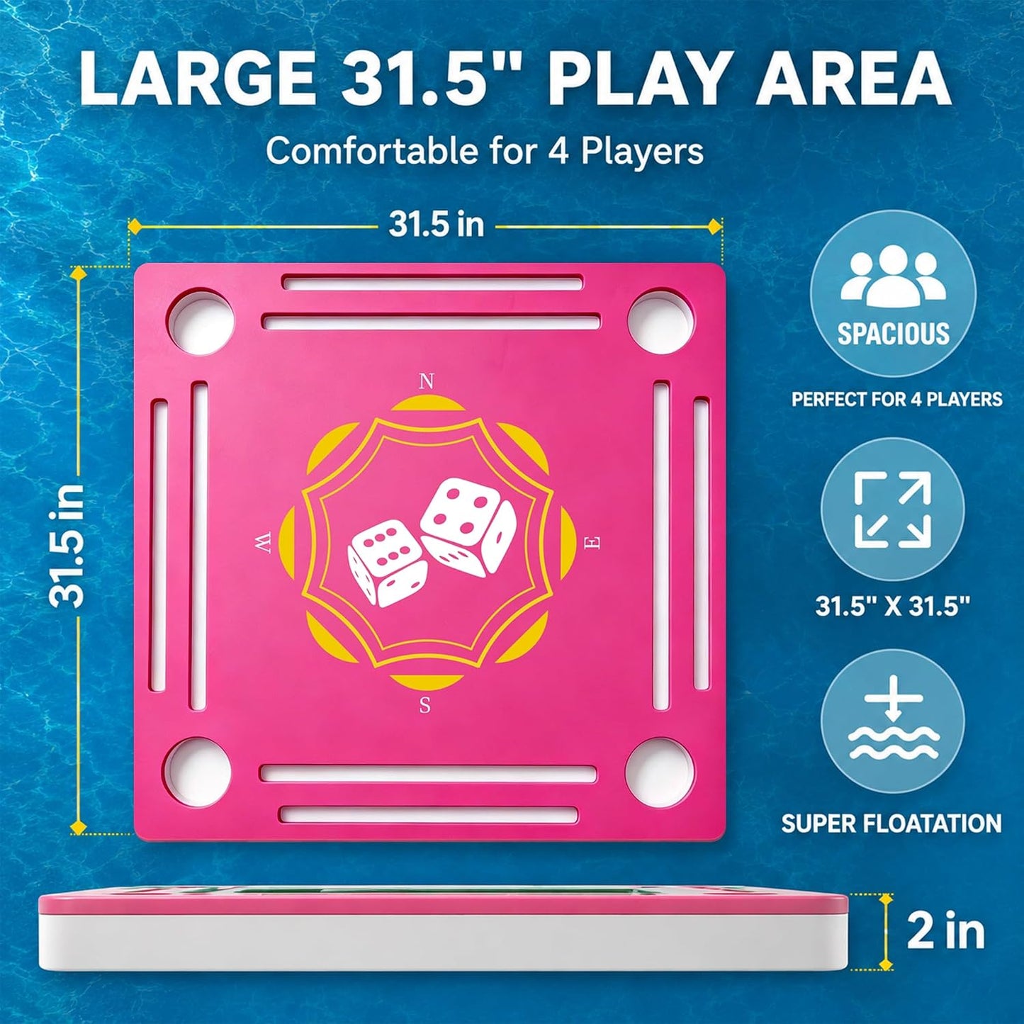 Double-Sided Floating Mahjong Table for Pool, Beach, Camping, Hot Tub, Party, Indoors