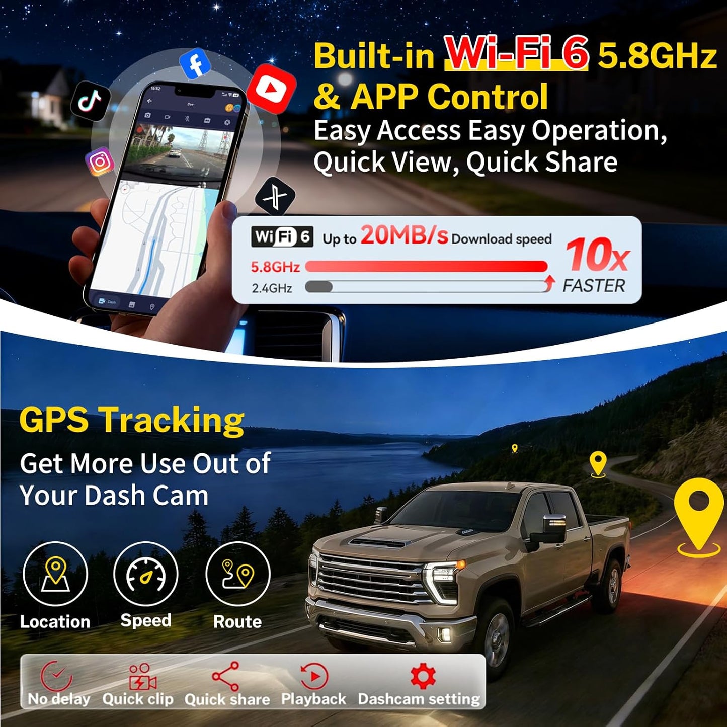 Front 4K Dash Cam fit for Chevy Silverado 1500 2019-2021, 1500 Limited 2022 and 2500 3500 HD 2020-2023 (Model A),Camera OEM Look, UHD 2160P Video HDR, 5.8G WiFi & APP, G-Sensor, Plug & Play,GPS