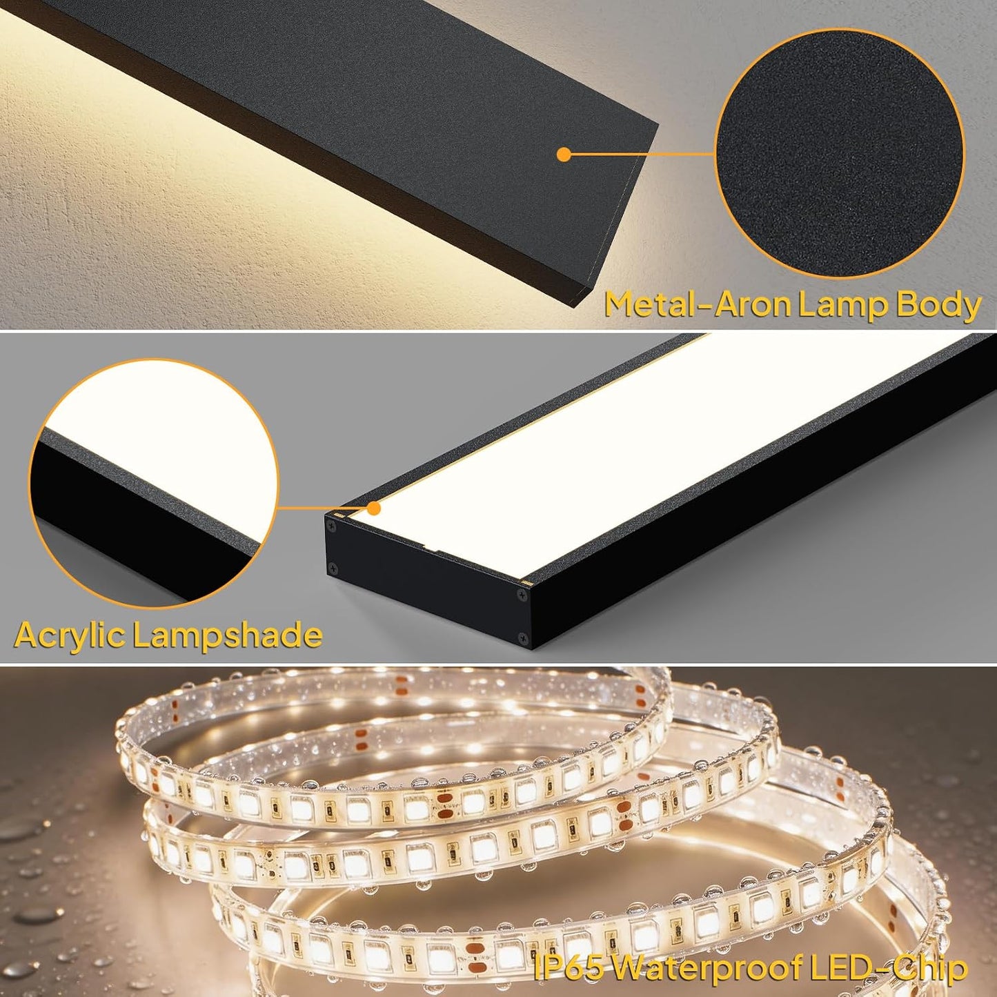 2 Pack 23.6 inch Modern LED Outdoor Wall Light, 3000K 4500K 6000K 10%-100% Dimmable Lights for Outside, IP65 Waterproof Exterior Long Wall Lights for House, Porch, Garage, Patio, Yard, Entrance Black