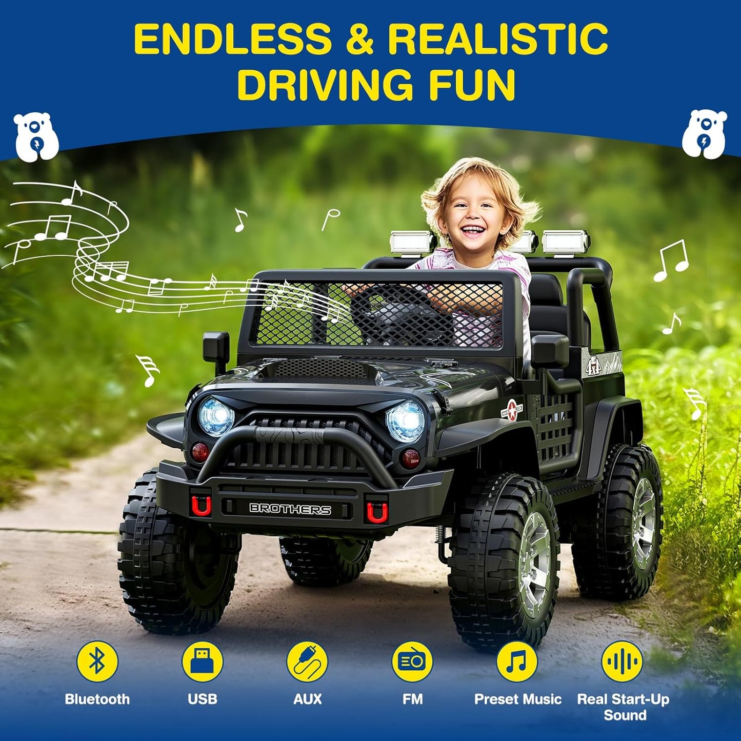 LIGIANT L8 Ride On Car, 12V Kids Electric Car w/Remote Control, 2 Seater, Spring Suspension, Bluetooth Speaker, Multi Music Function, 3 Speeds, LED