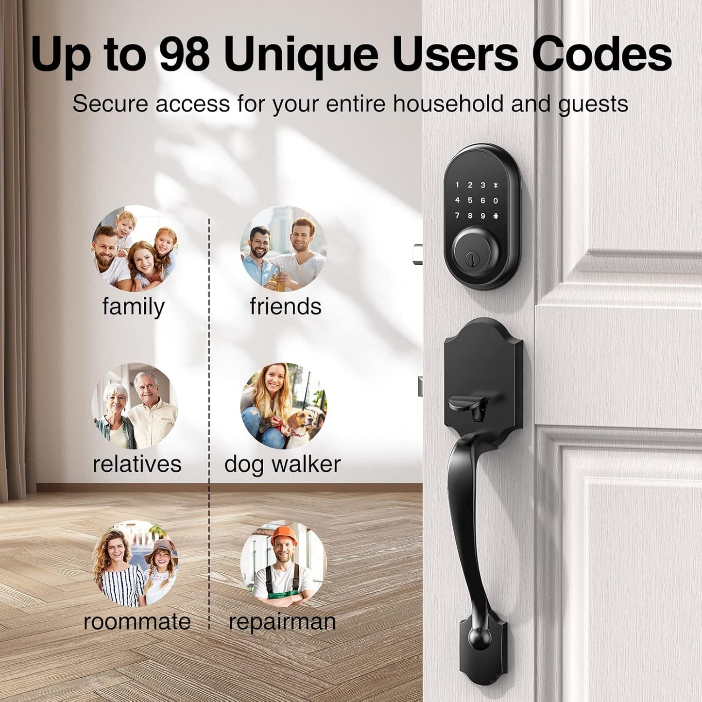 Keyless Entry Door Lock with Handle, Calzibeno Front Door Lock with Keypad, Electronic Touchscreen Keypad Deadbolt Lock, Featuring Auto Lock,