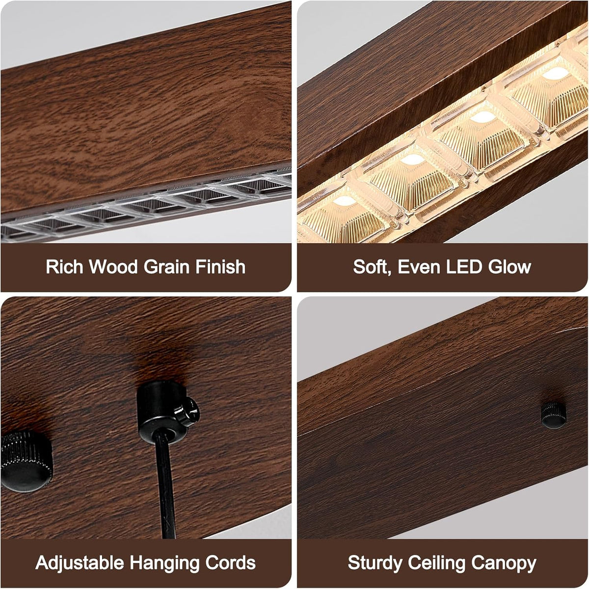 Dining Table Linear Island Light: Remote Control Iron Kitchen Chandeliers Iron with Walnut Wood-Look Finish