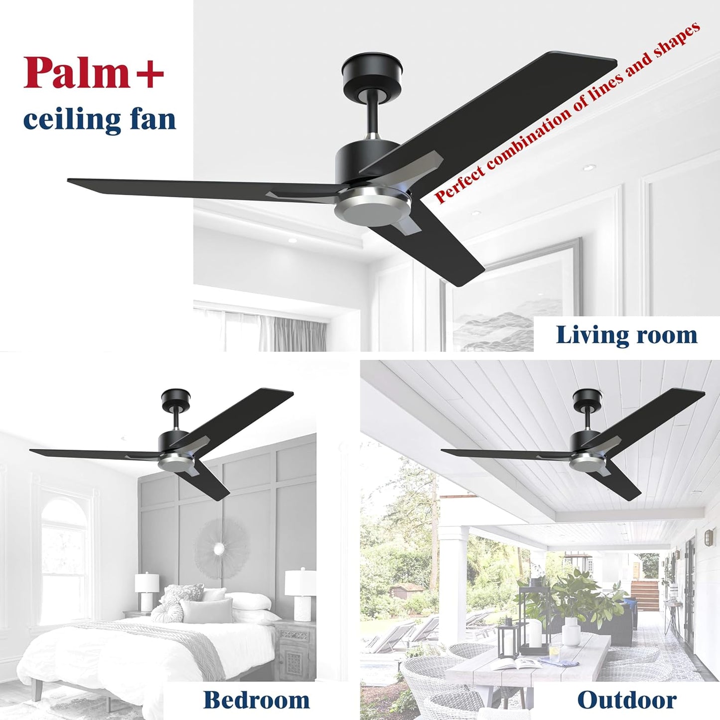 Fande-Aire Ceiling Fan with Remote - Outdoor Ceiling Fan Without Light, 52 inch Ceiling Fan No Light with 3 Blade 3 Speeds for Patios, Bedroom Living