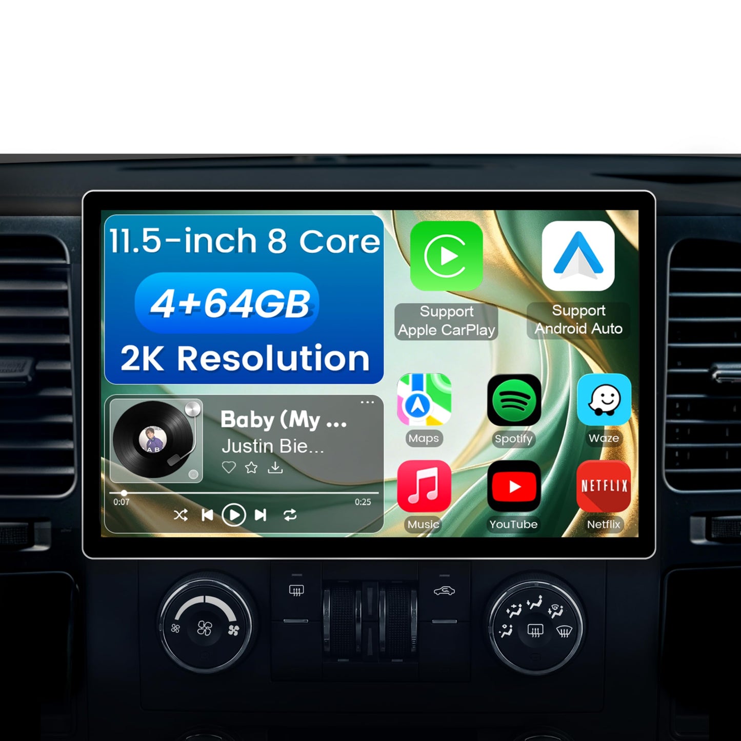 11.5 Inch 8 Core 4GB+64GB Car Radio Stereo for Chevy Silverado 2007-2013 GMC Sierra Yukon, 2K Touchscreen Android 13 Head Unit with Wireless CarPlay & Android Auto, AHD Backup Camera, AM/FM Radio 2007-2013 Silverado