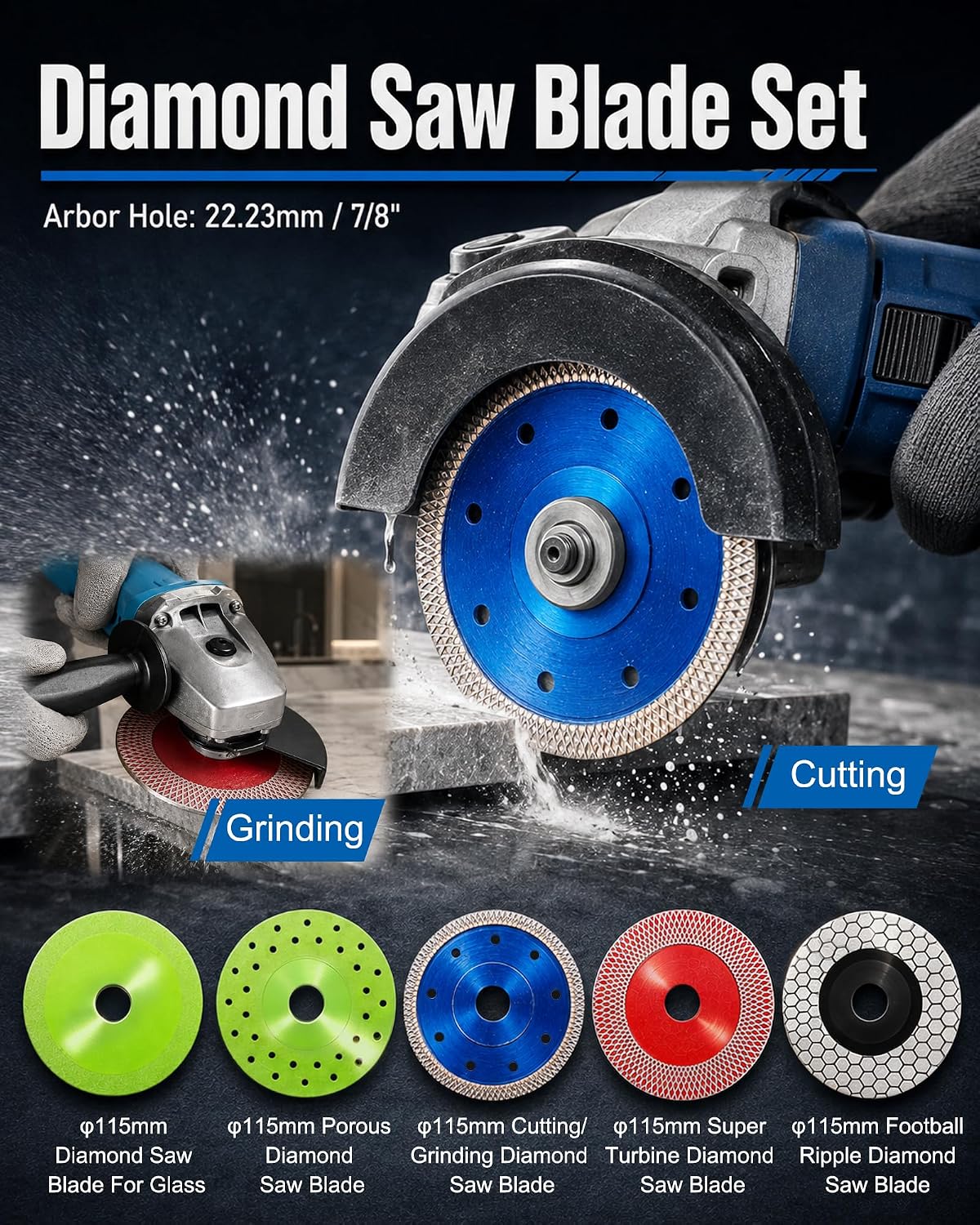 22 PCS Diamond Hole Saw Kit, Diamond Bits, 4.5" Blades, Polishing Pads