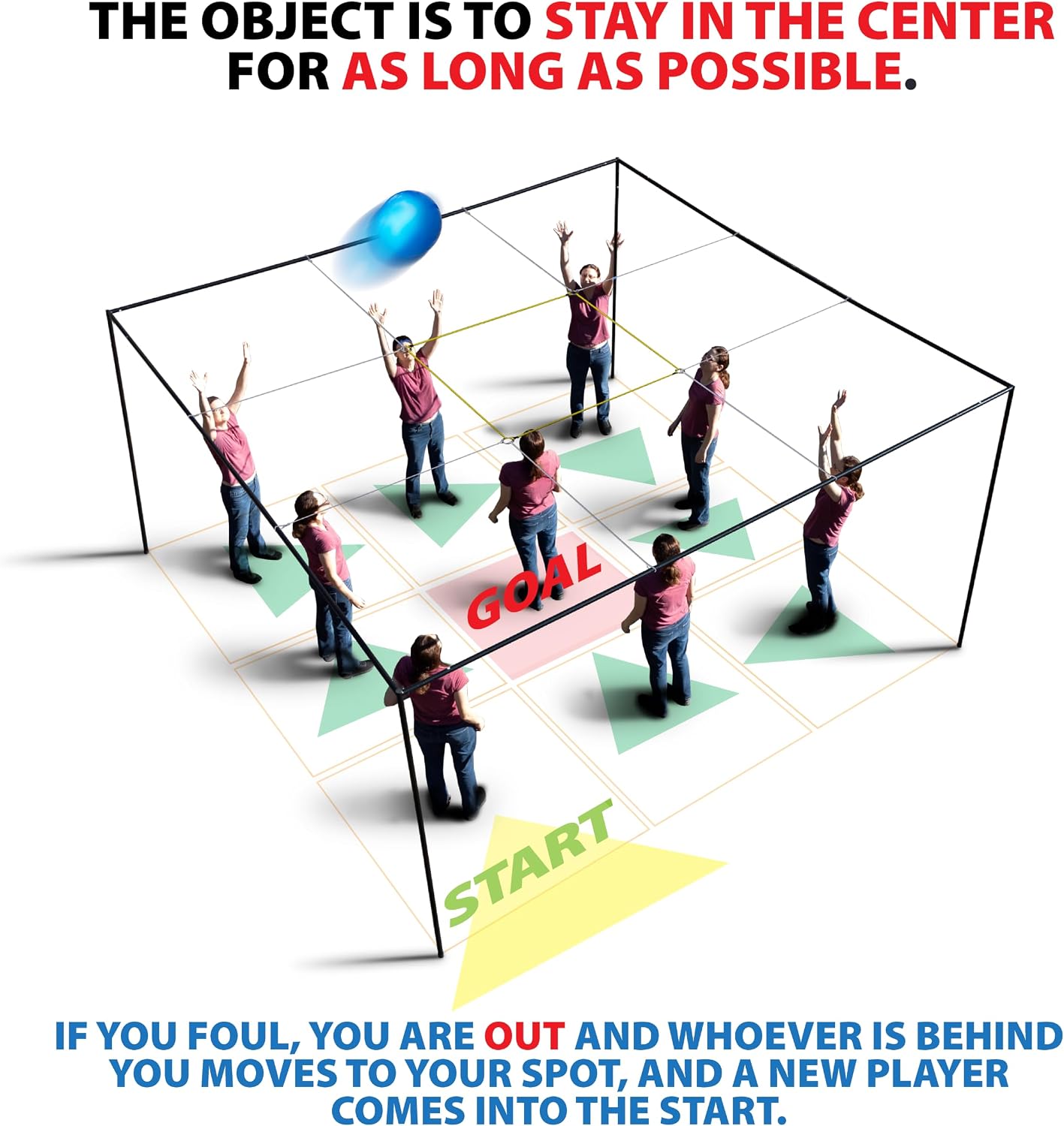 Anything Sports 9-Frame Volleyball Giant Outdoor Grid Game Set | Backyard & Lawn Use, Kids, Teens & Adults, Giant Size, Yard Game, 9-Frame Design