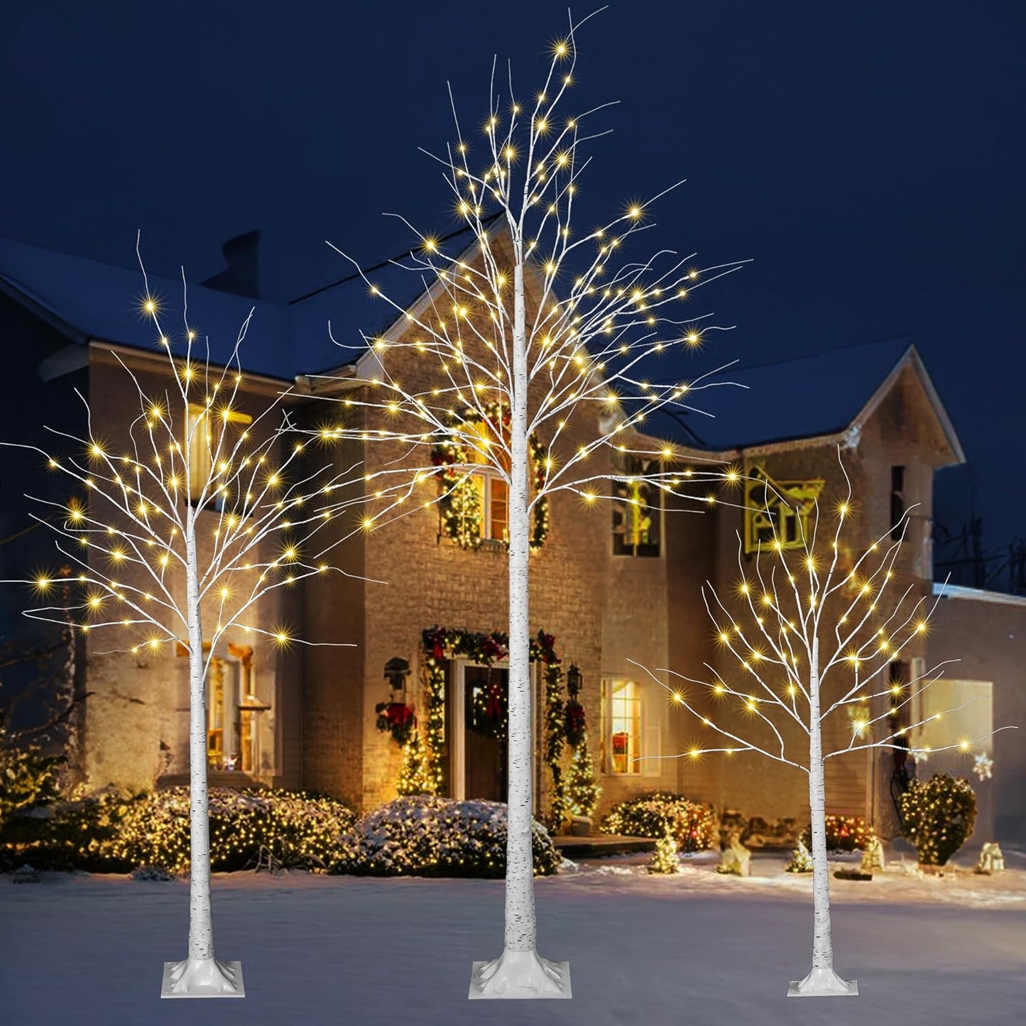 iBaycon 4Ft 6Ft and 8Ft Birch Tree, Set of 3 Lighted Birch Tree LED Artificial Tree with 8 Modes Timer, Prelit Light Up Trees for Indoor and Outdoor