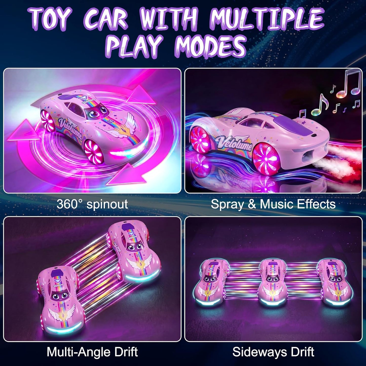 Gesture Sensing RC Drift Car, Pink, Hand Controlled Stunt Remote Control Car for 6-12 years of age, with Mist Spray, LED Light Wheels & 360° Spin, 2.4GHz 50 Min Play Dual Batteries, Hobby Toy Birthday Gift, Pink