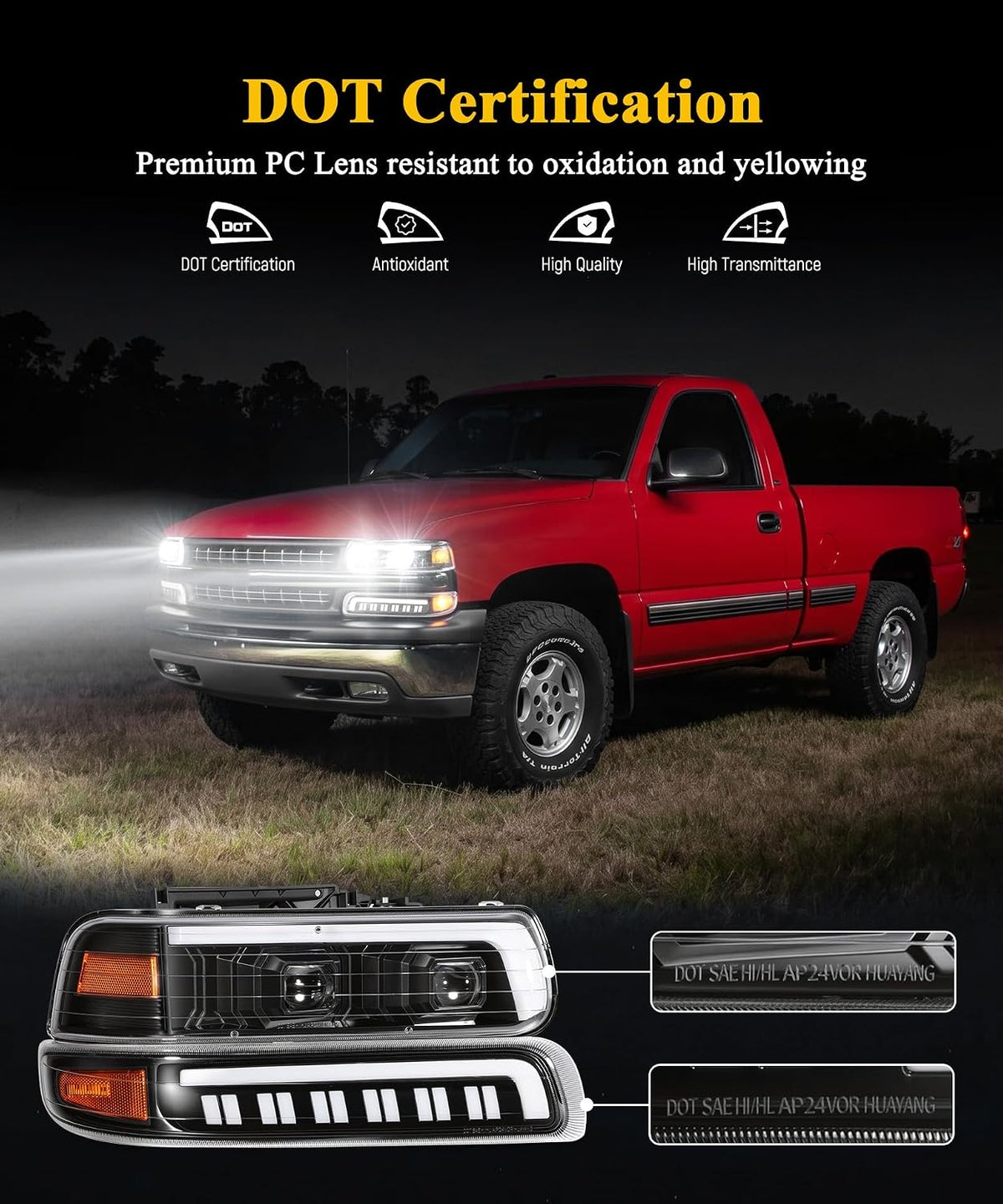 Partsam LED Headlights Assembly for 1999-2002 Silverado DOT DRL Sequential