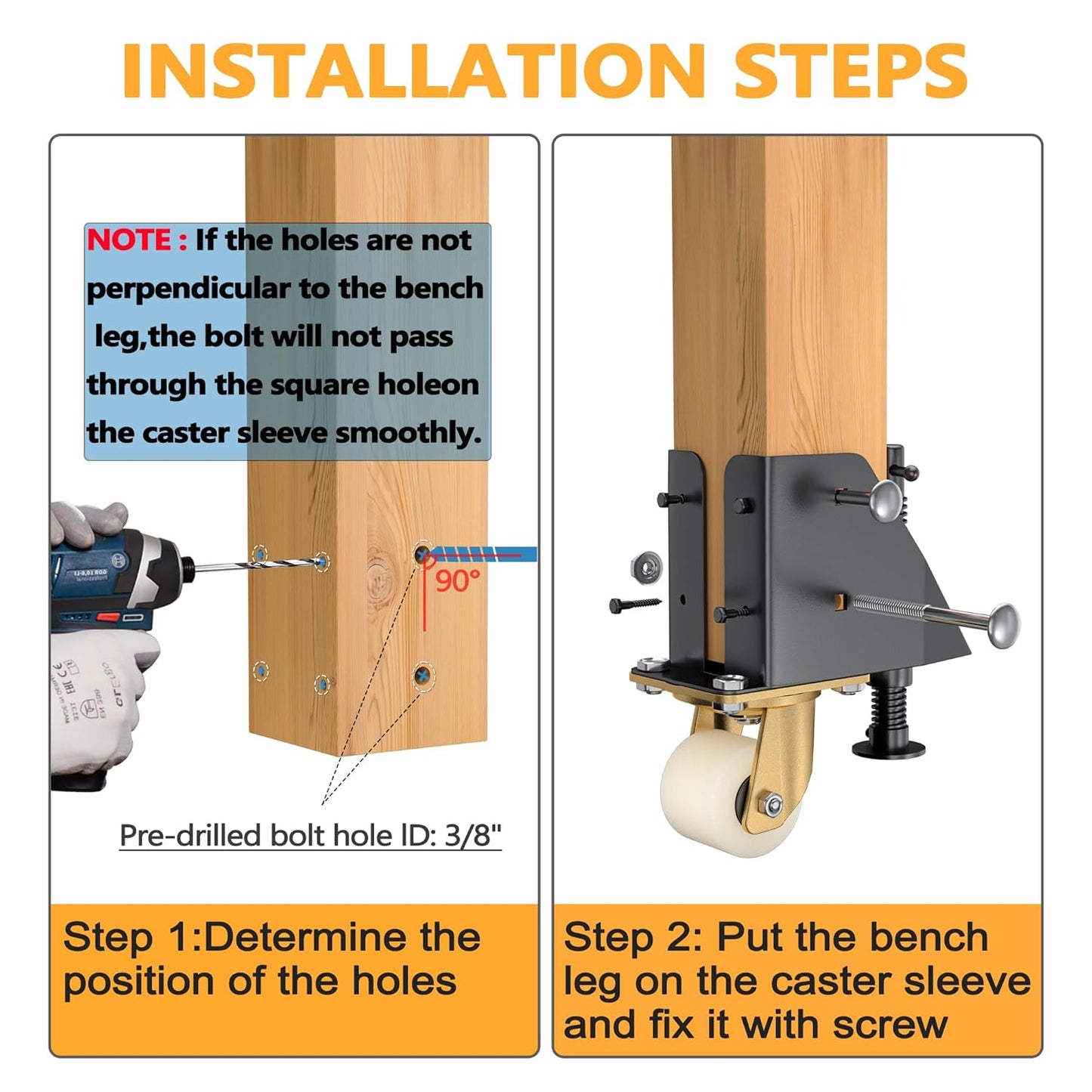 Deck Man Workbench Casters Kit 4800 Lbs Heavy Duty Casters Wheels Workbench Sleeve Caster for 4x4 Inch(Actual: 3.5x3.5 Inch) Wood Legs, 4 Pack