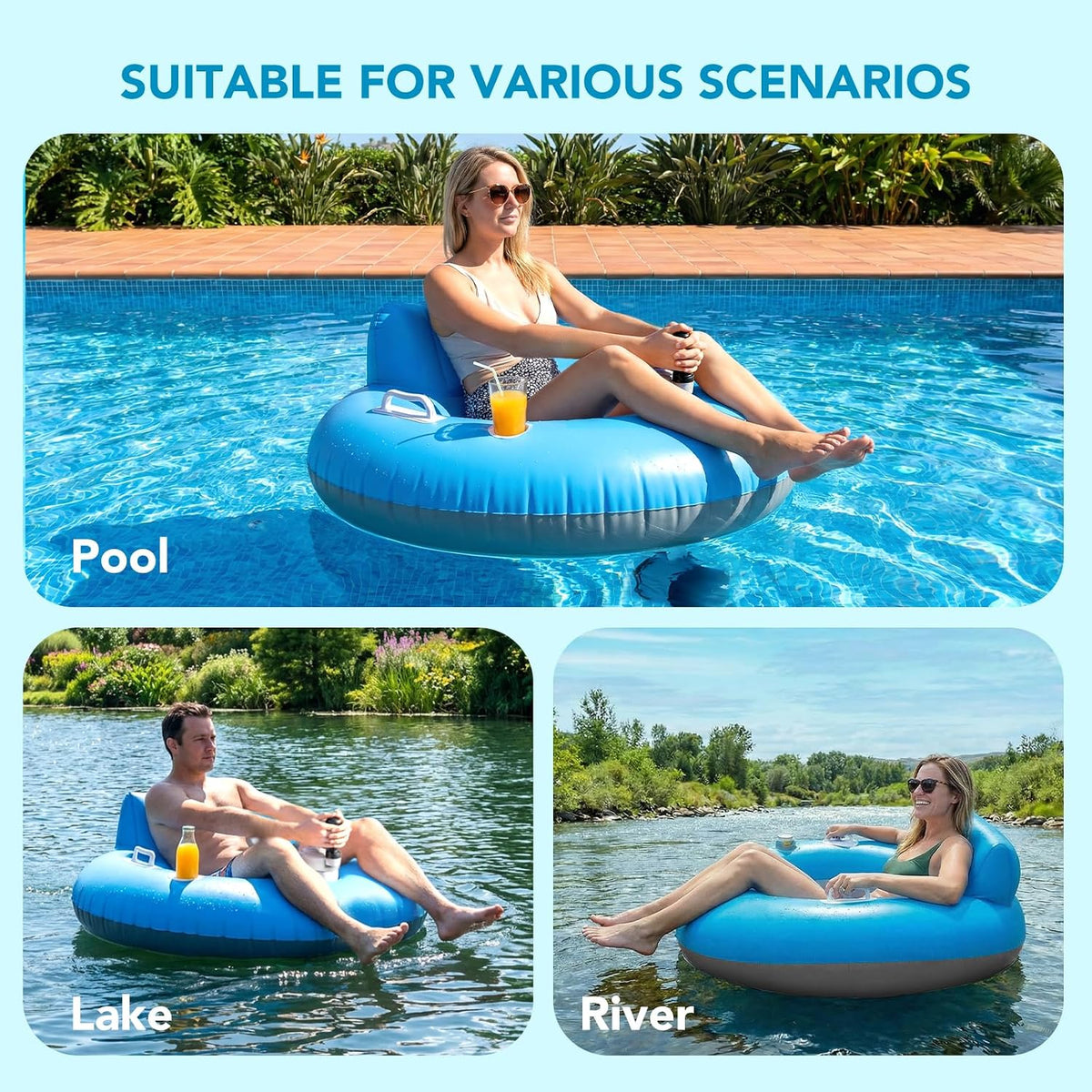 Motorized Pool Float, Rechargeable Motorized Floats with Cup Holder – Single Motor Heavy Duty Electric Lounger Raft for Adults & Kids, Pool, Lake & Party Use