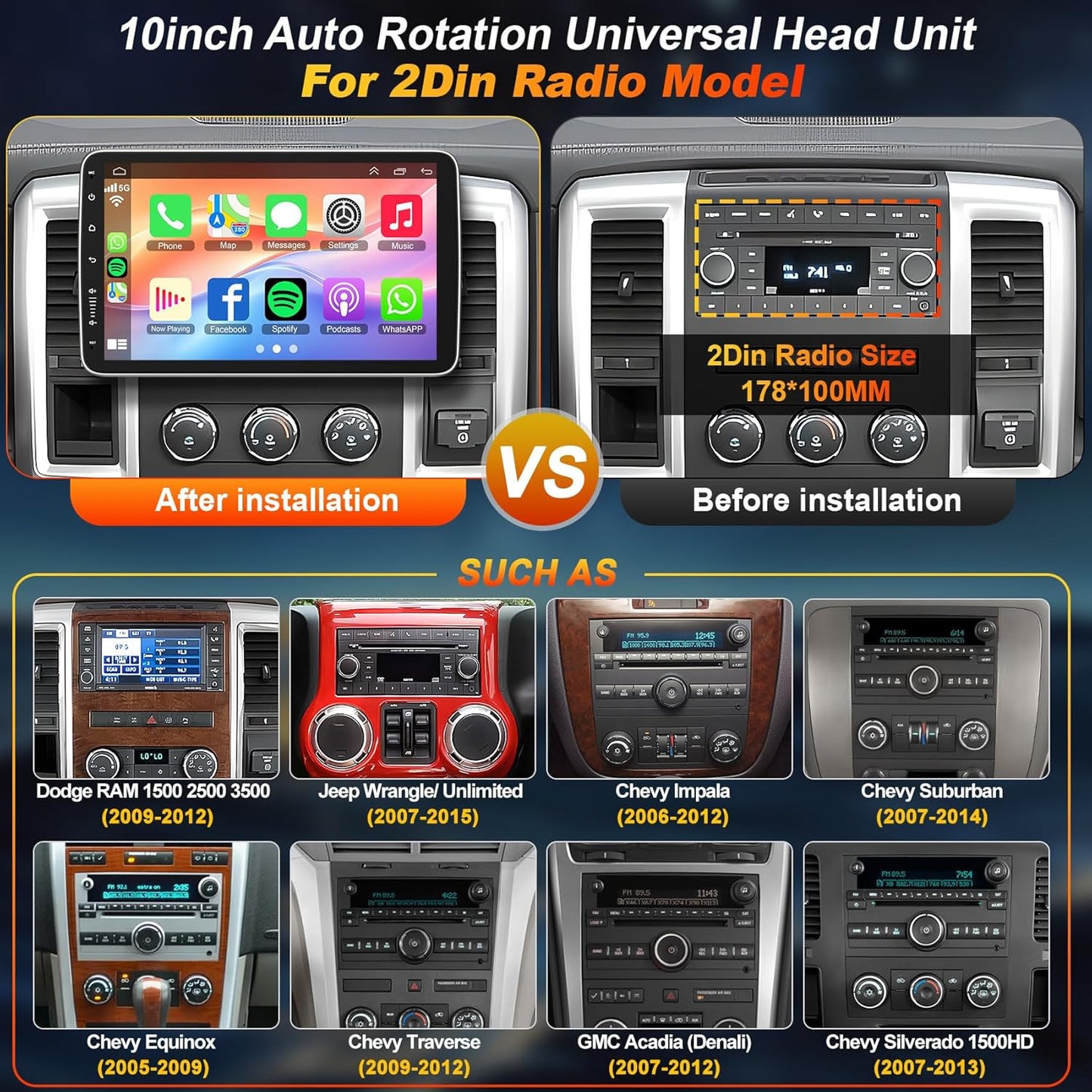 4+64GB Android 15 Double Din Car Stereo, Wired & Wireless Carplay & Android Auto Radio with 10.1 Inch IPS Rotatable Screen, Built-in DSP, Bluetooth 5.2, SWC, GPS Navigation, Backup Camera