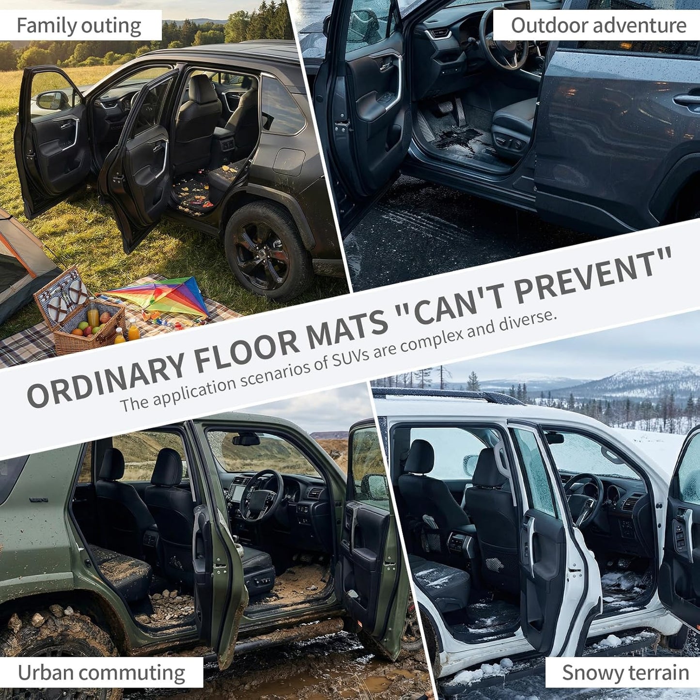 Car Floor Mats for 2026 Toyota RAV4 Hybrid All Weather TPE Trunk Cargo Liner with 2nd Row Backrest Protectors Full Set Waterproof Custom Fit Protect Factory Carpet RAV4 2026 Accessories