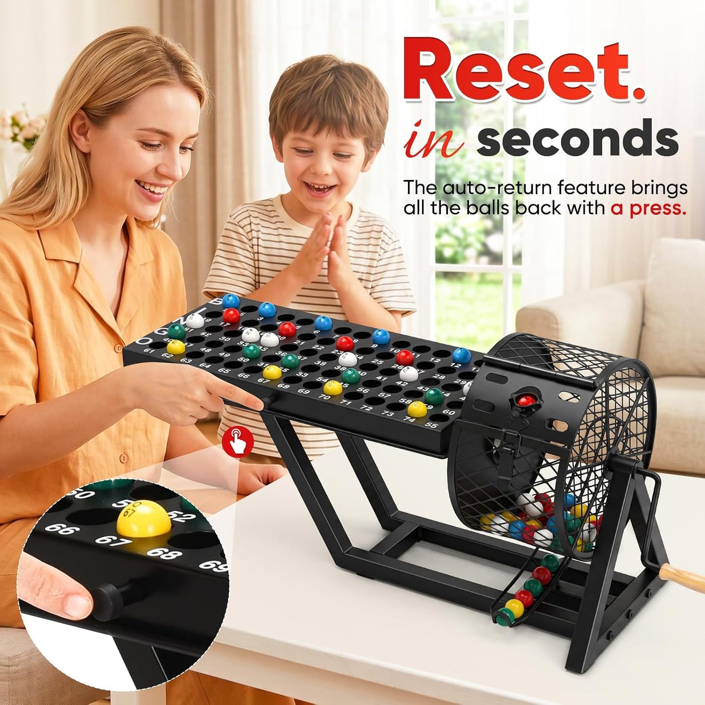 Table Top Machine Bingo Sets Adults for Large Group, Professional Deluxe Bingo Game Set Newly Upgraded Bingo Cage and Balls Storage Bag for Adults Parties, Game Night, Community and Family (Black)