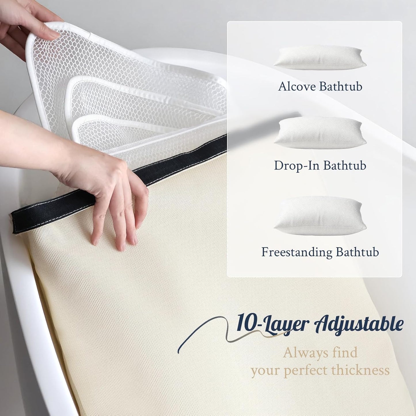 Luxury Bathtub Pillow, Gift for Christmas Birthday Mother's Day, Skin-Friendly Cushion, Support Back, Neck & Head, Non-Slip, Adjustable Thickness, Washable & Quick-Drying - Ideal for Home Spa Days Ivory White Large