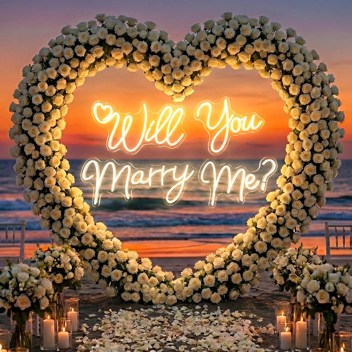 Will You Marry Me Neon Sign, Large 4-Piece LED Neon Light, 85.5 x 11.6 in