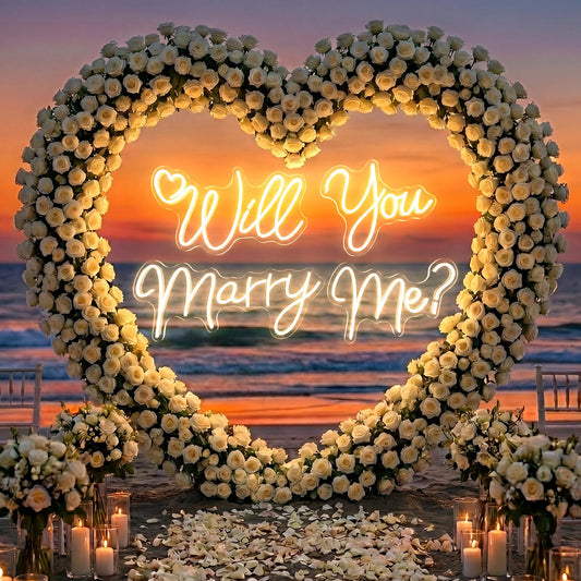 Will You Marry Me Neon Sign, Large 4-Piece LED Neon Light, 85.5 x 11.6 in