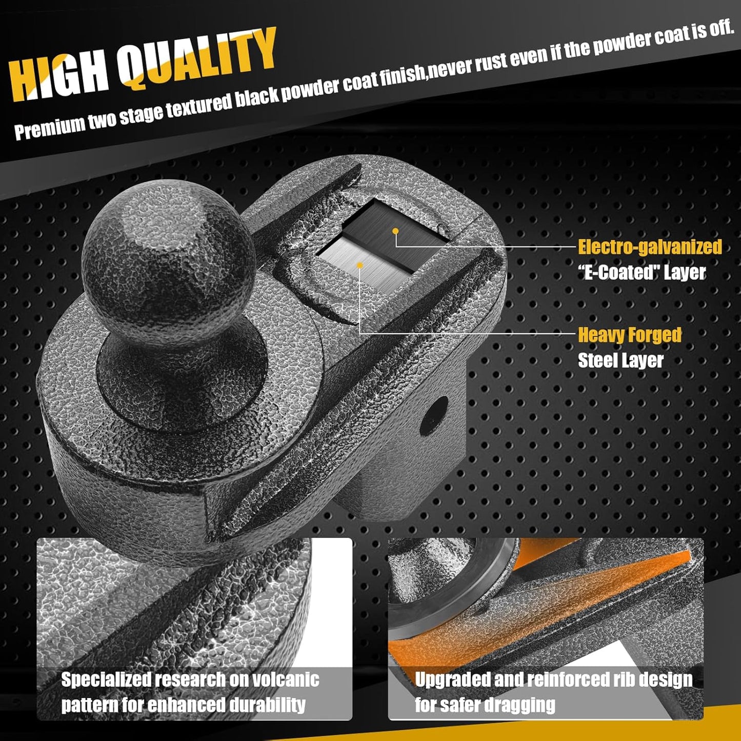 4" Offset Gooseneck Ball Extender with Anti-Rattle PU Washers, Square Base 2-5/16" Ball, 2" Rise, Coupler Support, Reinforced Gusset for Square Turnover Ball Hitches Grey 4" Extension