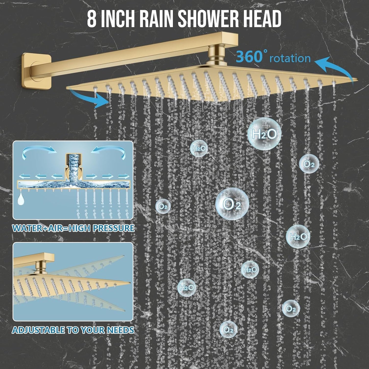 Baetuy 8 Inch Shower Faucet Set, Rainfall Shower System with High Pressure Handheld Shower Head and Square Fixed Shower Head,Spray Wall Mounted