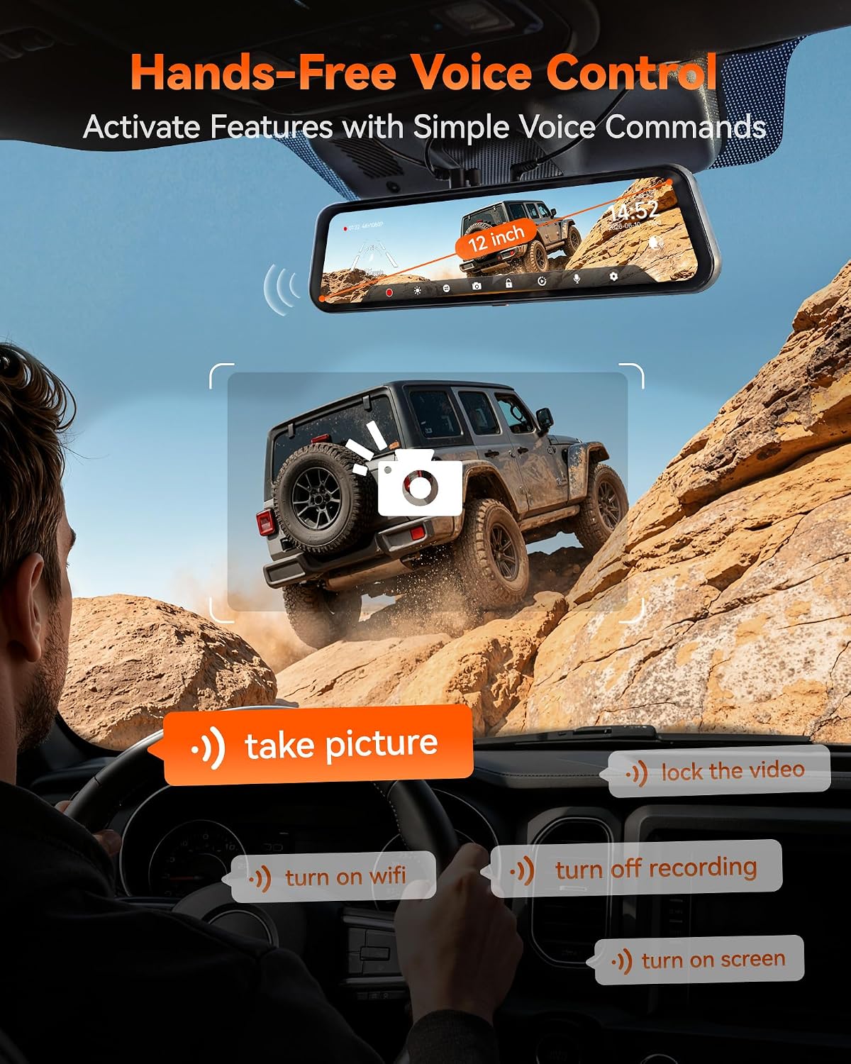 WOLFBOX G900 Core 12" 4K Mirror Dash Cam, 8MP STARVIS 2 IMX678 Night Vision G900 Core-128GB SD Card