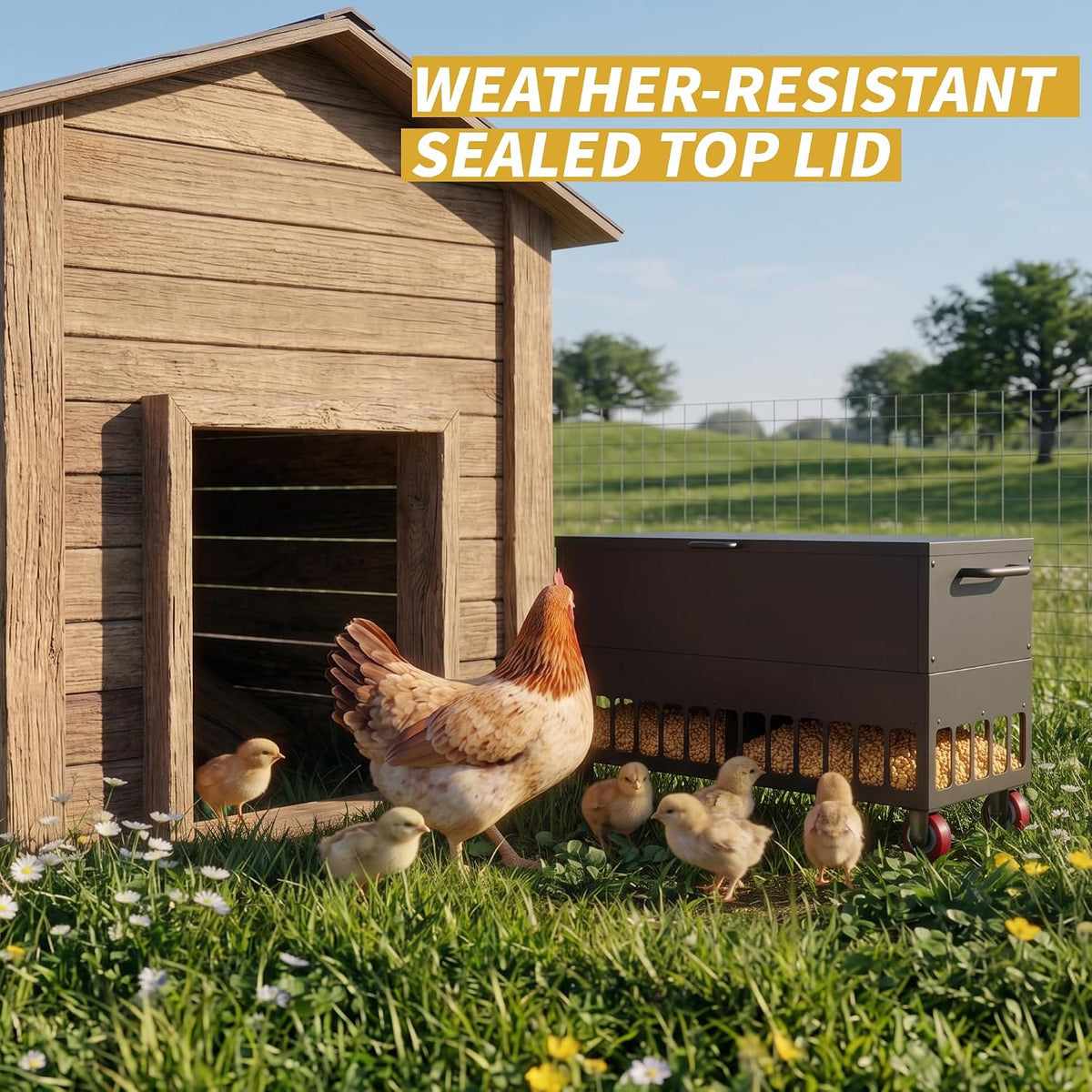 Metal Chicken Feeder for Poultry Coop, Heavy Duty No Waste
